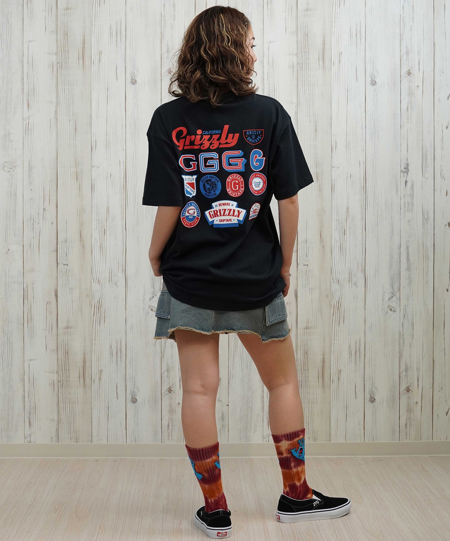 GRIZZLY グリズリー 半袖 Tシャツ レディース バックプリント オーバーサイズ G25SS1431(BLK-M)