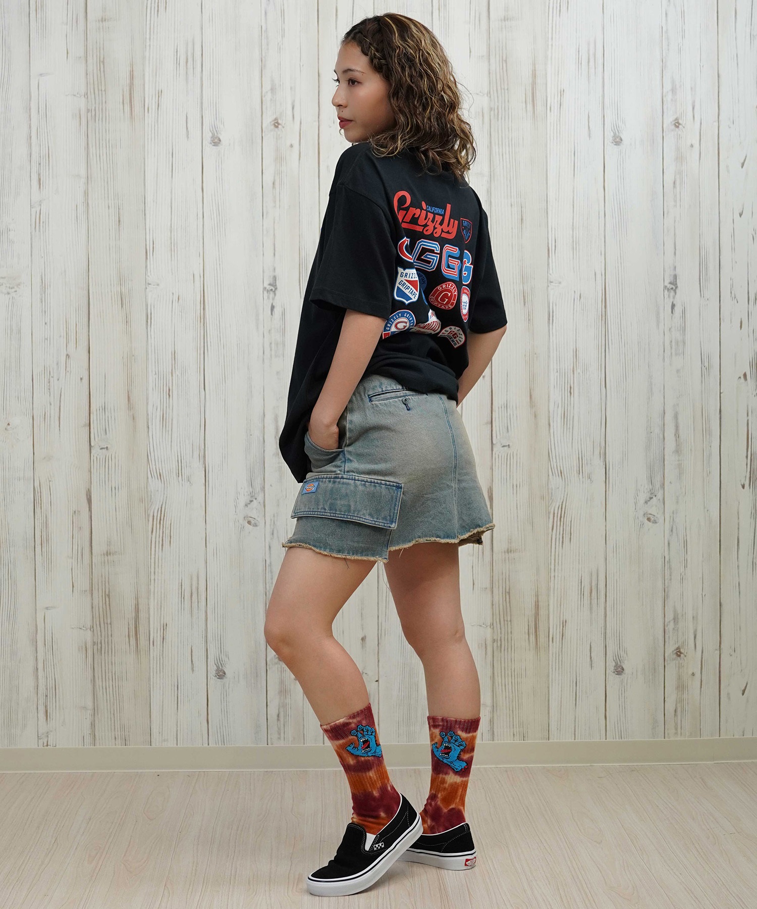 GRIZZLY グリズリー 半袖 Tシャツ レディース バックプリント オーバーサイズ G25SS1431(BLK-M)