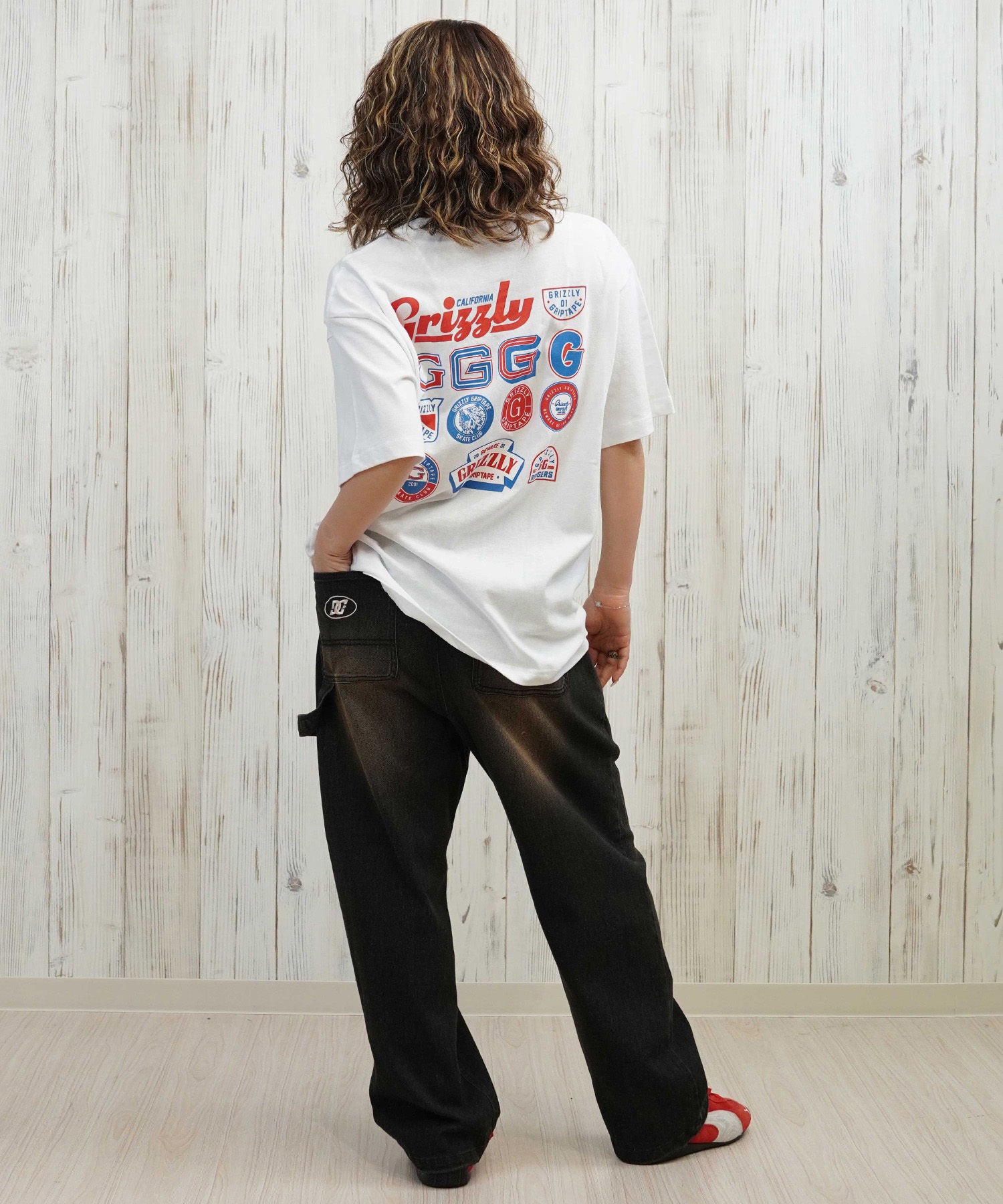 GRIZZLY グリズリー 半袖 Tシャツ レディース バックプリント オーバーサイズ G25SS1431(BLK-M)