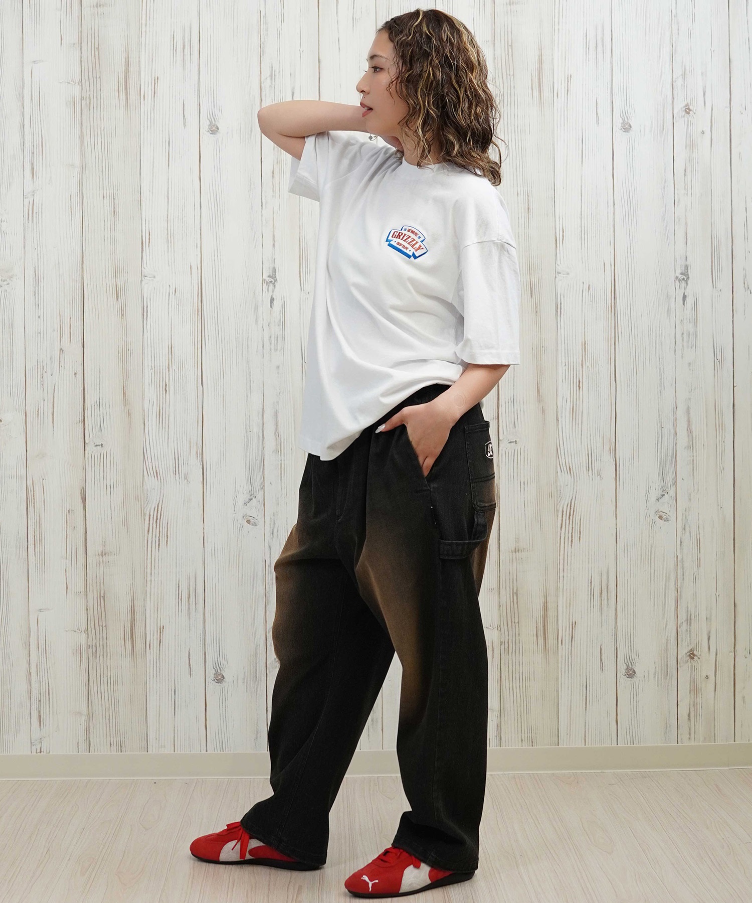 GRIZZLY グリズリー 半袖 Tシャツ レディース バックプリント オーバーサイズ G25SS1431(BLK-M)