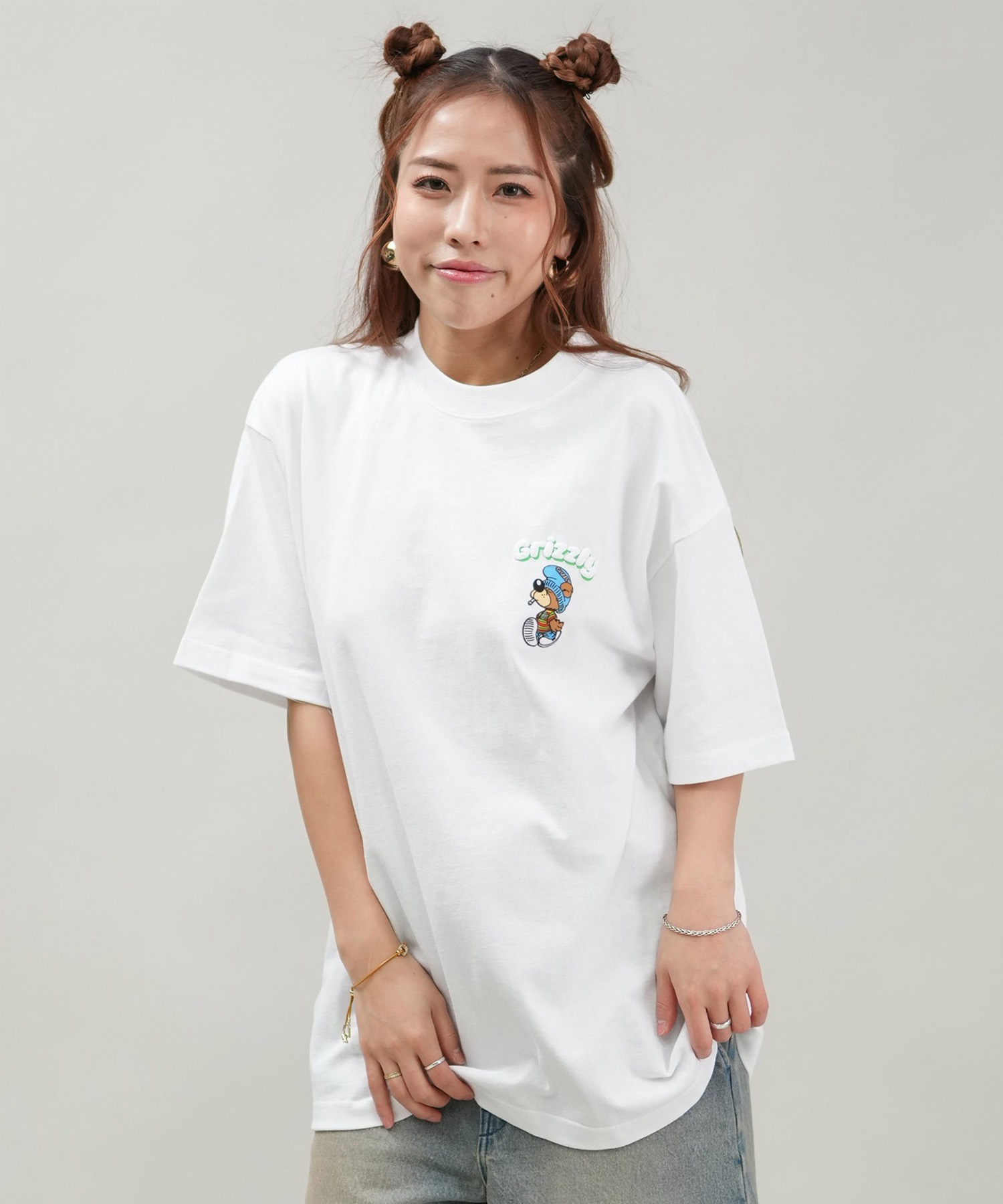 GRIZZLY グリズリー 半袖 Tシャツ レディース バックプリント オーバーサイズ G25SS1433(BLK-M)