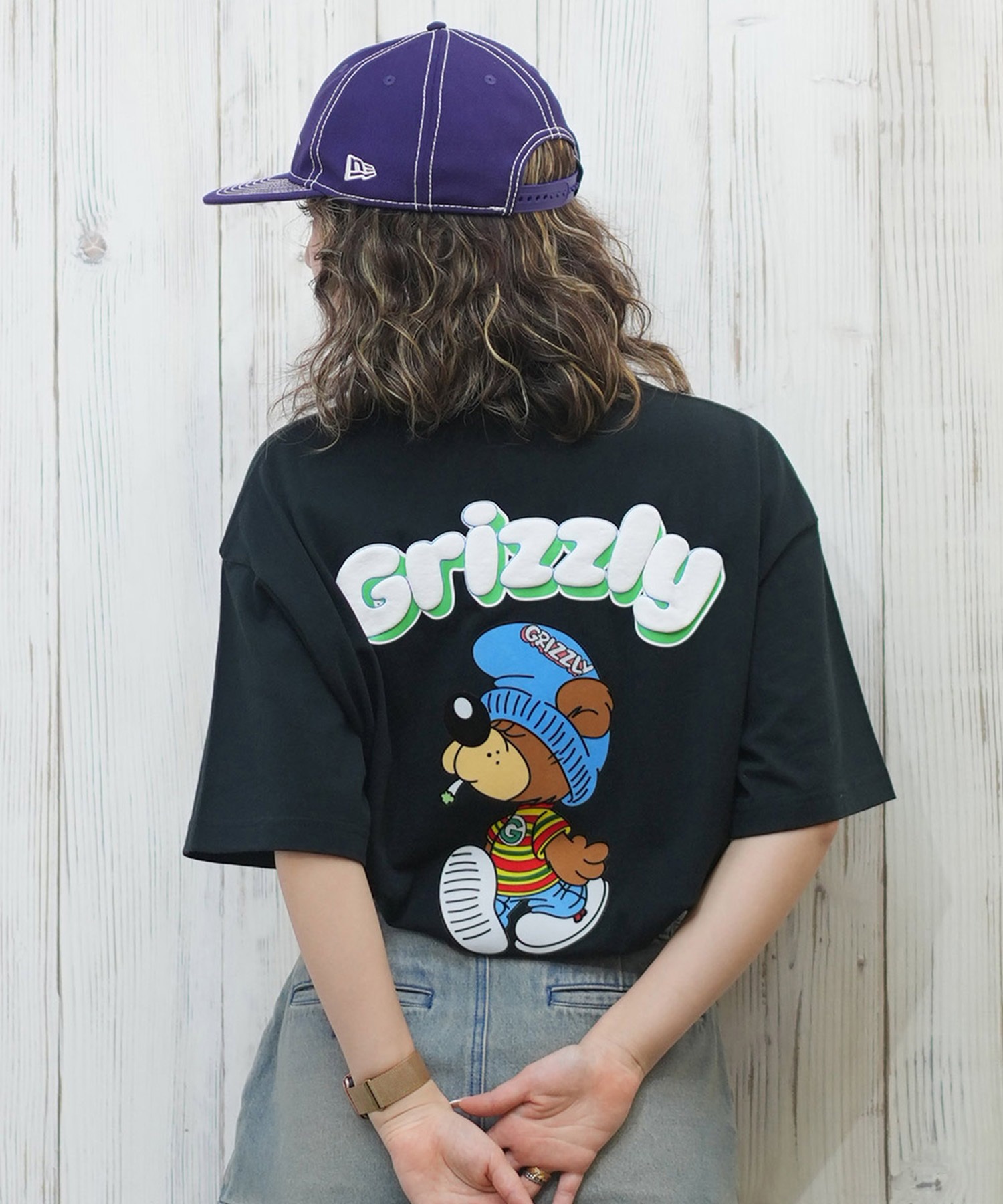 GRIZZLY グリズリー 半袖 Tシャツ レディース バックプリント オーバーサイズ G25SS1433(BLK-M)