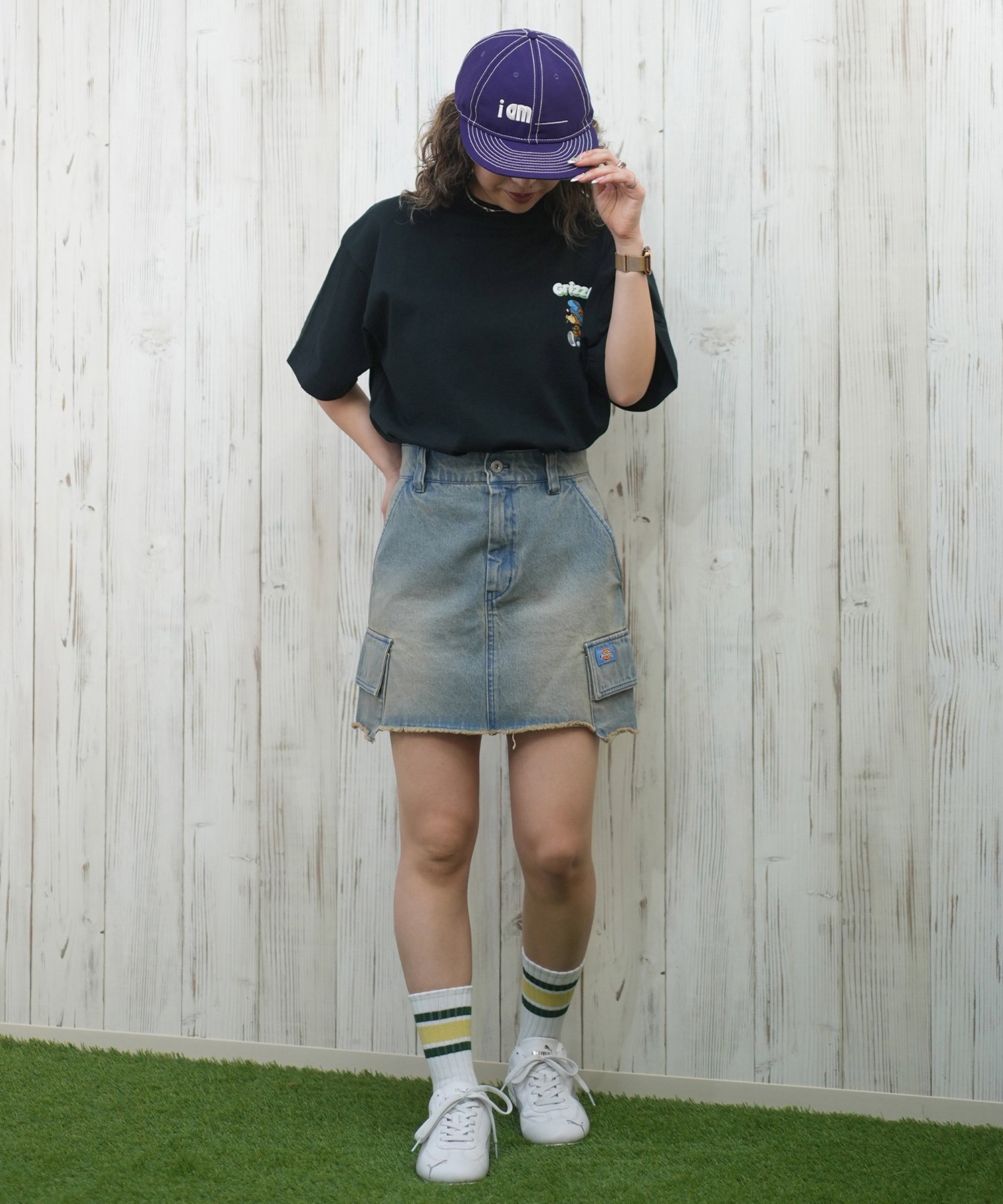 GRIZZLY グリズリー 半袖 Tシャツ レディース バックプリント オーバーサイズ G25SS1433(BLK-M)