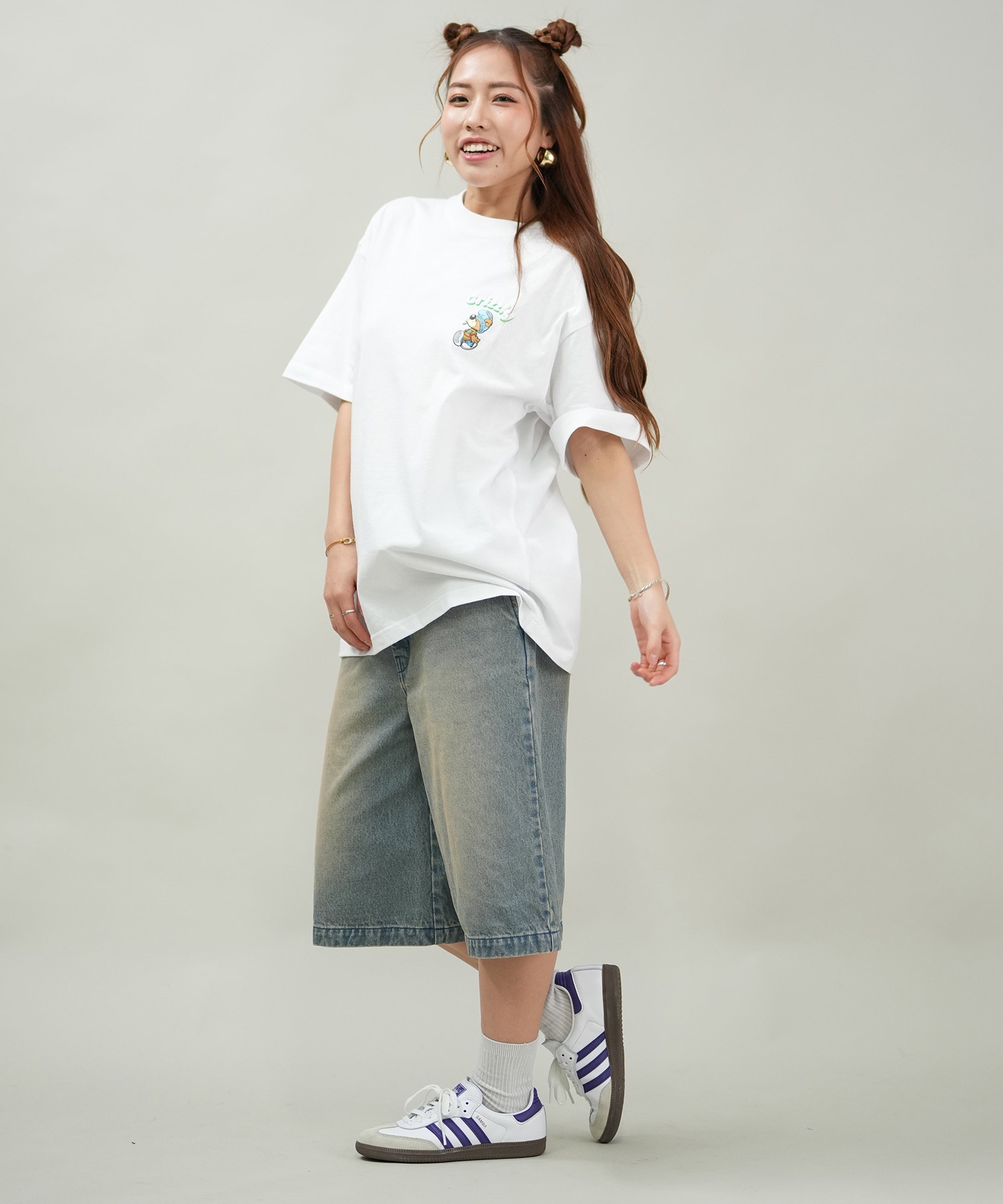 GRIZZLY グリズリー 半袖 Tシャツ レディース バックプリント オーバーサイズ G25SS1433(BLK-M)