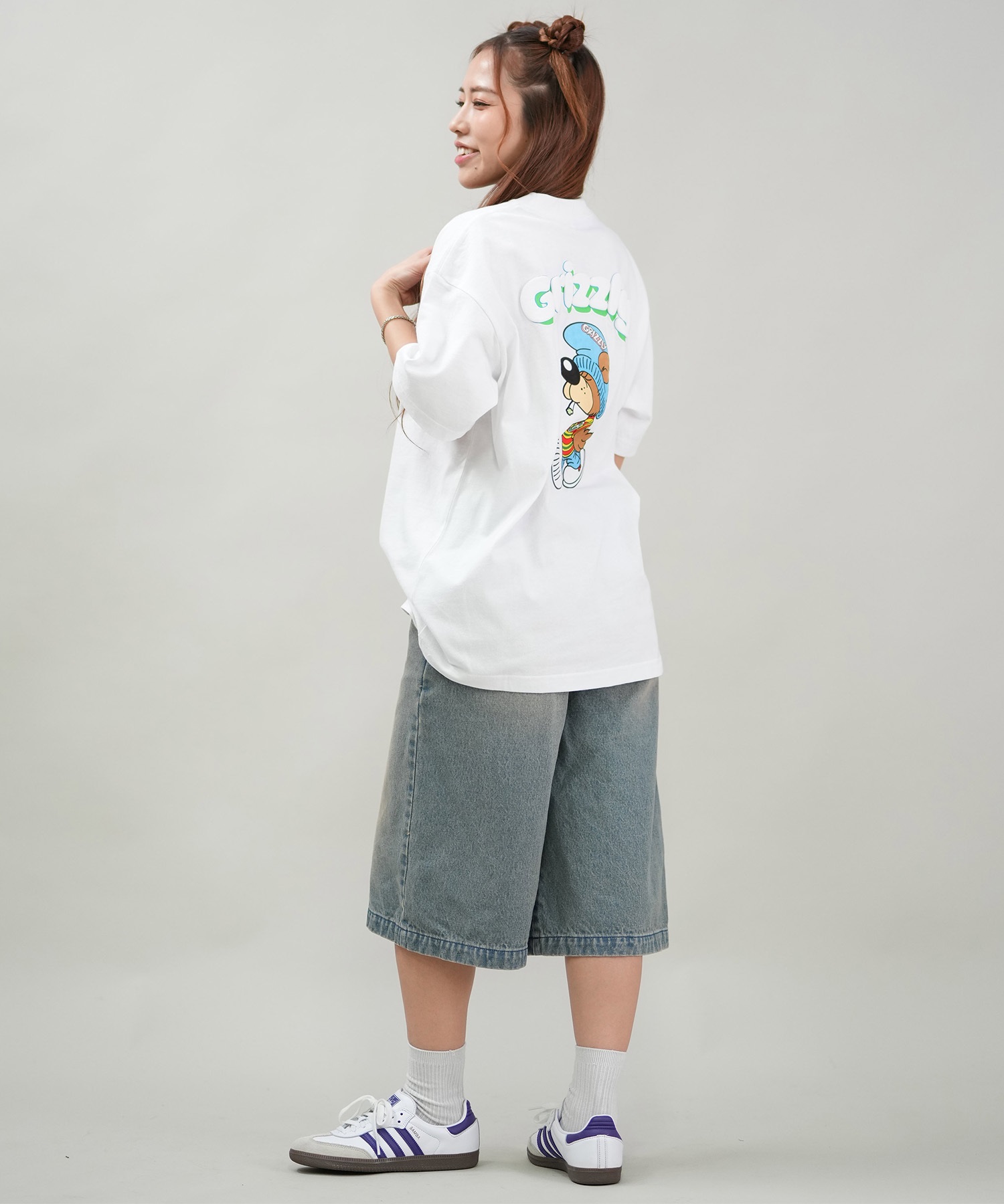 GRIZZLY グリズリー 半袖 Tシャツ レディース バックプリント オーバーサイズ G25SS1433(BLK-M)