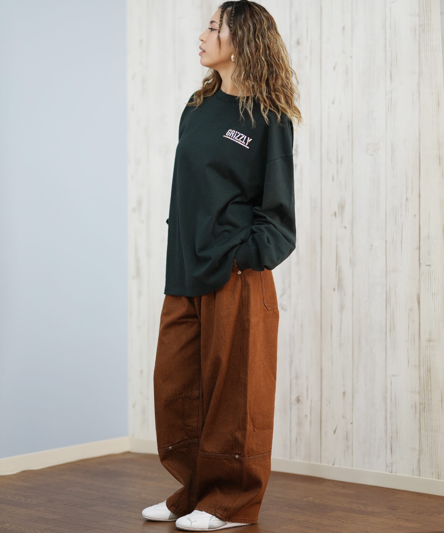 「GRIZZLY グリズリー」バックプリントスウェットロンT 薄地トレーナー GRIZZLY グリズリー 長袖 Tシャツ メンズ ロンT バックプリント