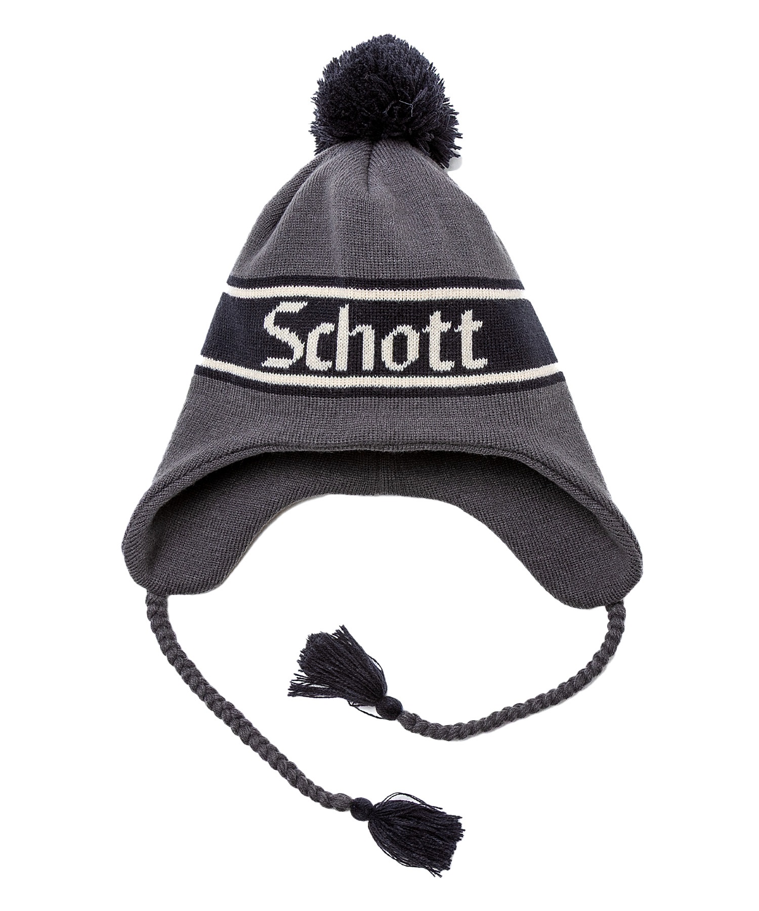 SCHOTT ショット ニット帽 ビーニー ニットキャップ ポンポン EARFLAP