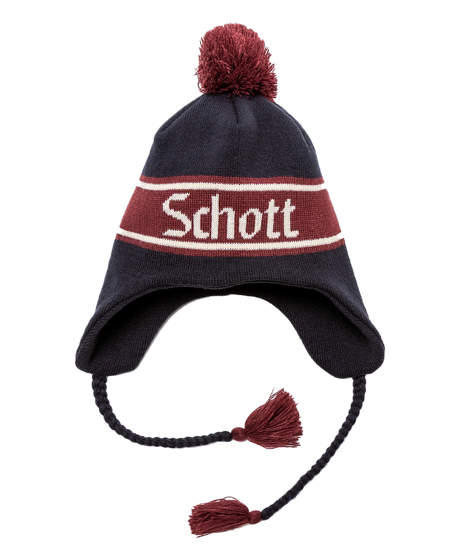 SCHOTT ショット ニット帽 ビーニー ニットキャップ ポンポン EARFLAP
