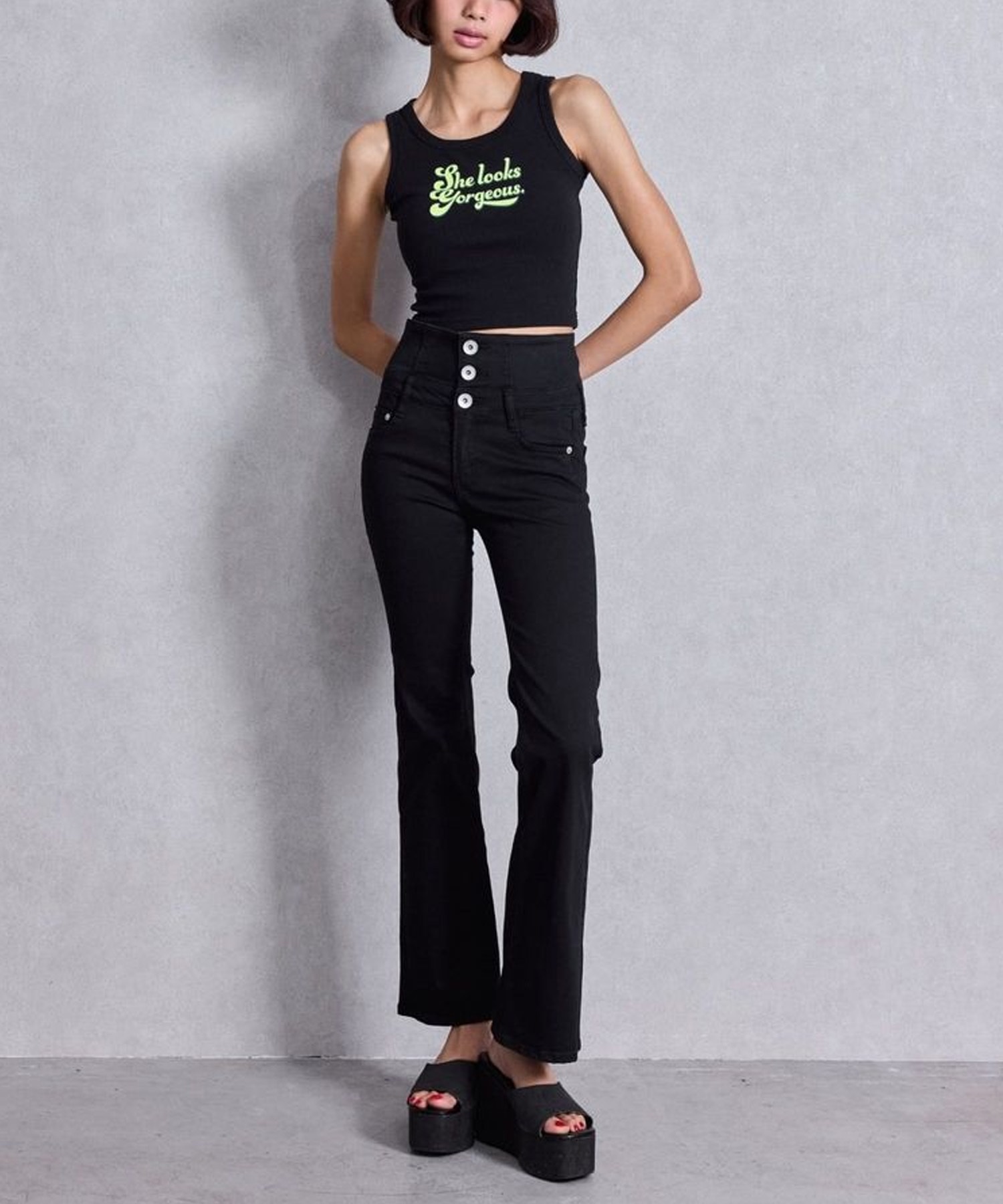 GYDA ジェイダ デニム ロングパンツ レディース NEW ハイウエスト BACK