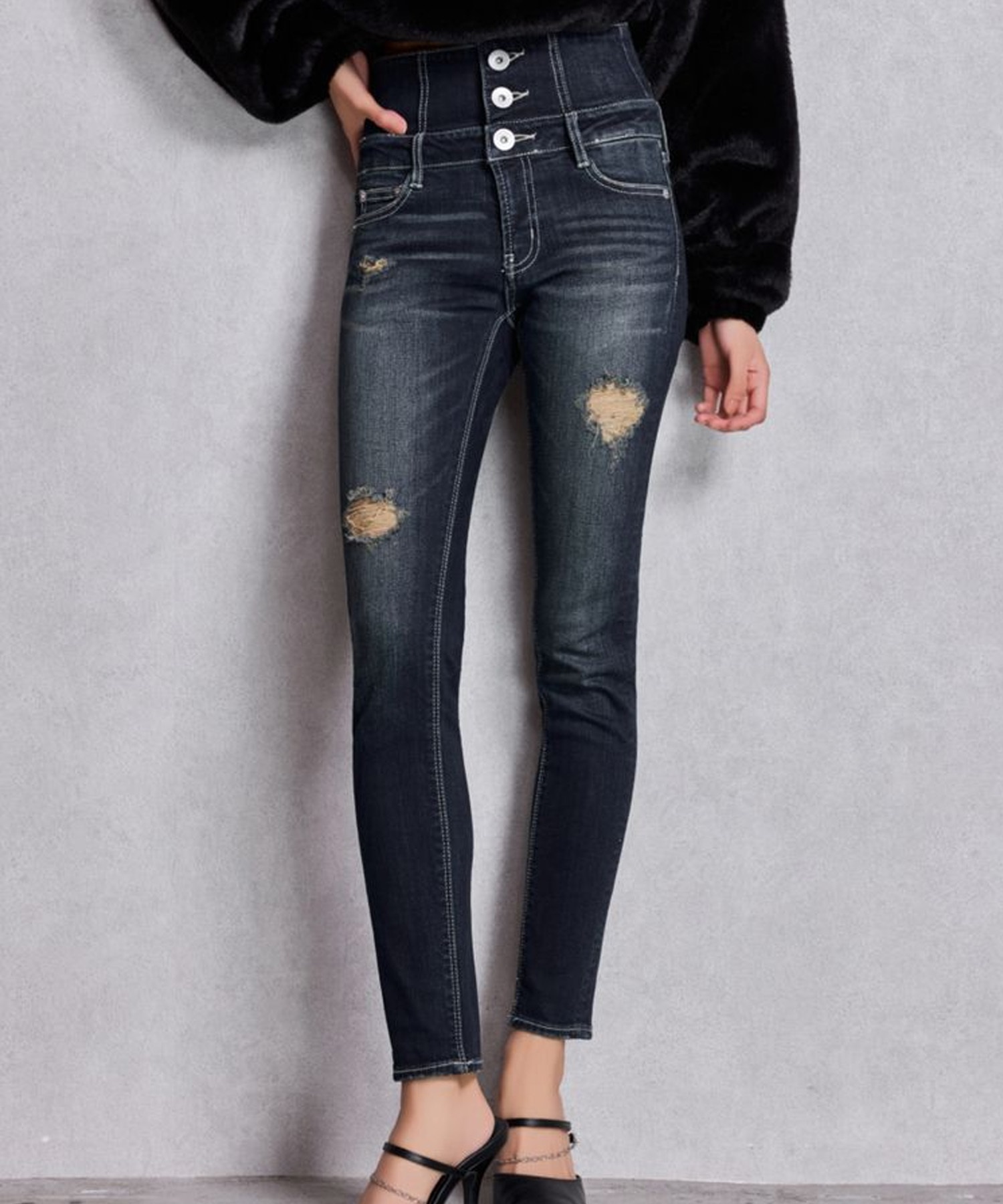 GYDA ジェイダ デニム ロングパンツ レディース ハイウエスト バック