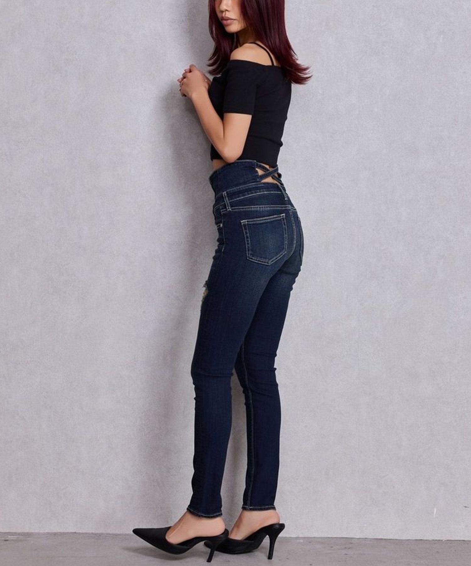 GYDA ジェイダ デニム ロングパンツ レディース ハイウエスト バック