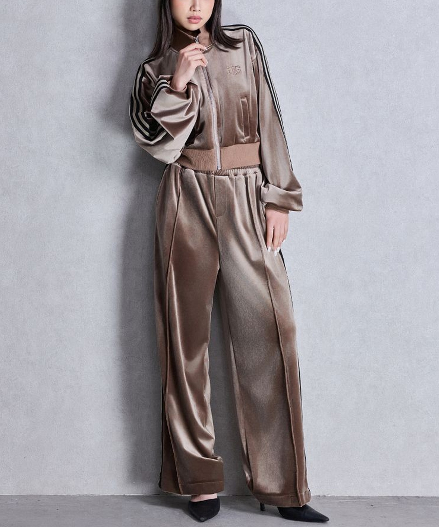 GYDA ジェイダ ロングパンツ トラックパンツ ジャージ レディース Symmetry GYDA ベロアパンツ セットアップ対応 072550747801(BLK-FREE)