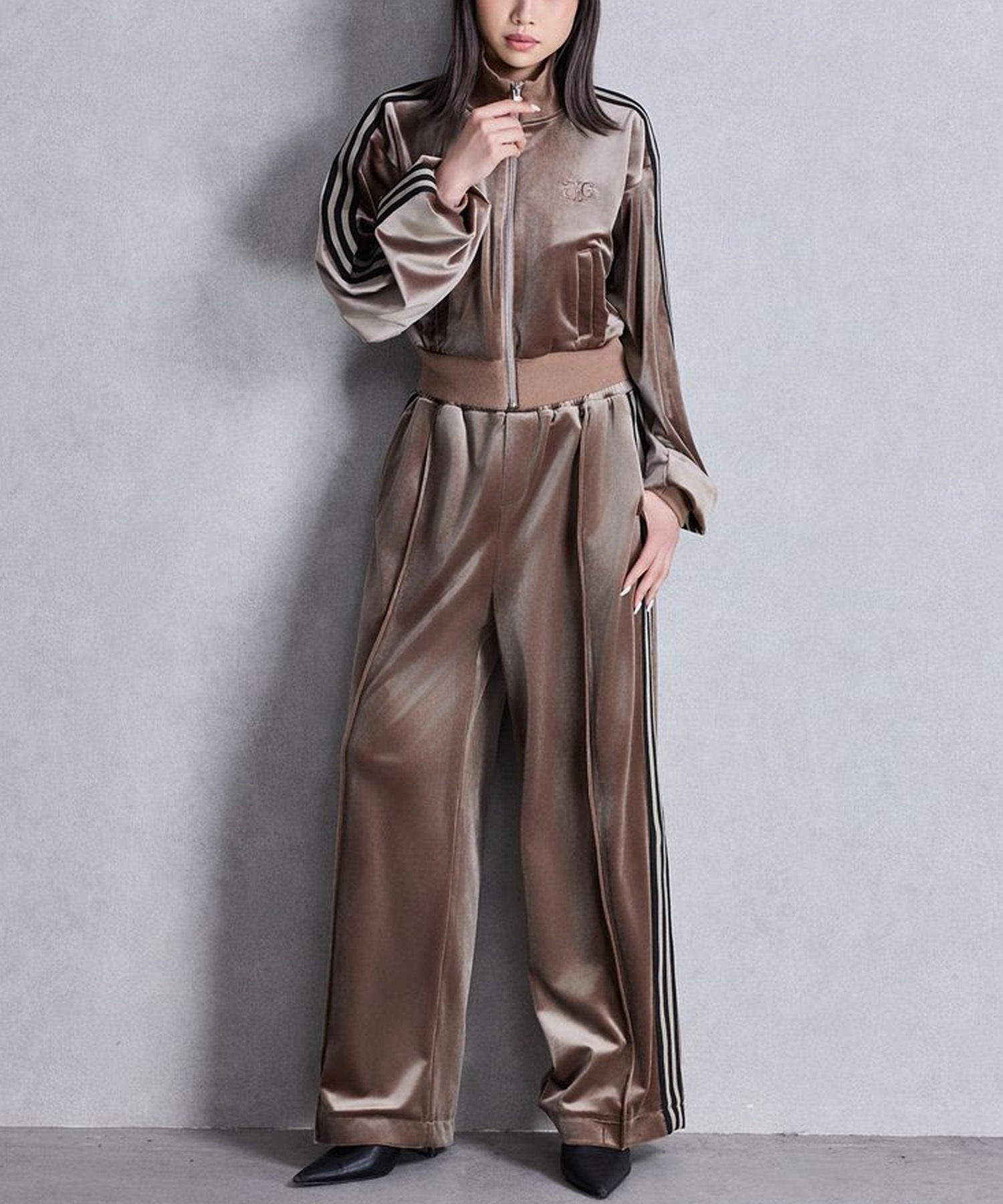 GYDA ジェイダ ロングパンツ トラックパンツ ジャージ レディース Symmetry GYDA ベロアパンツ セットアップ対応 072550747801(BLK-FREE)