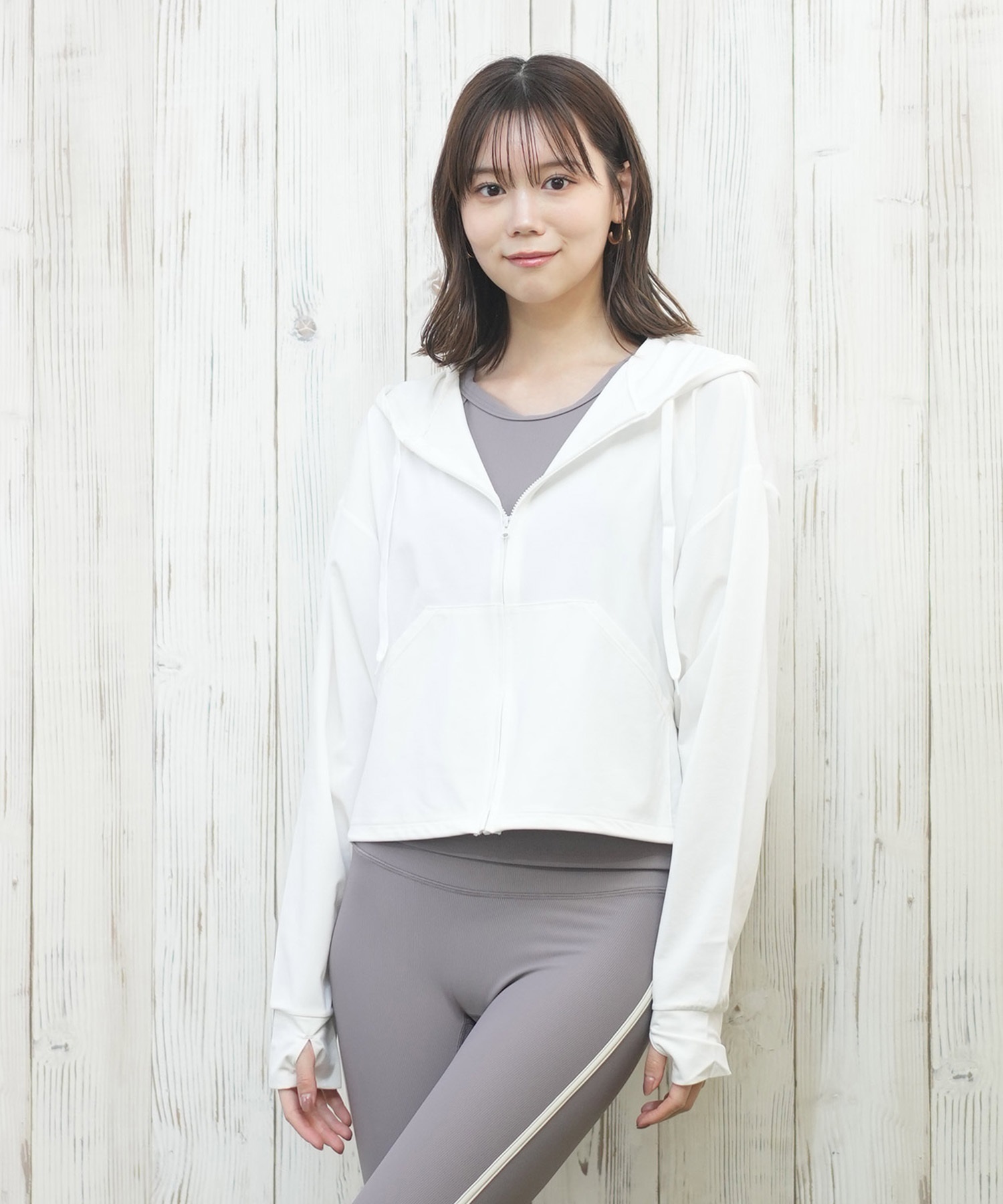 GYDA/ジェイダ 水着 レディース ラッシュガード ジップアップ パーカー 水陸両用 UVカット 体型カバー 404580(WHT-M)