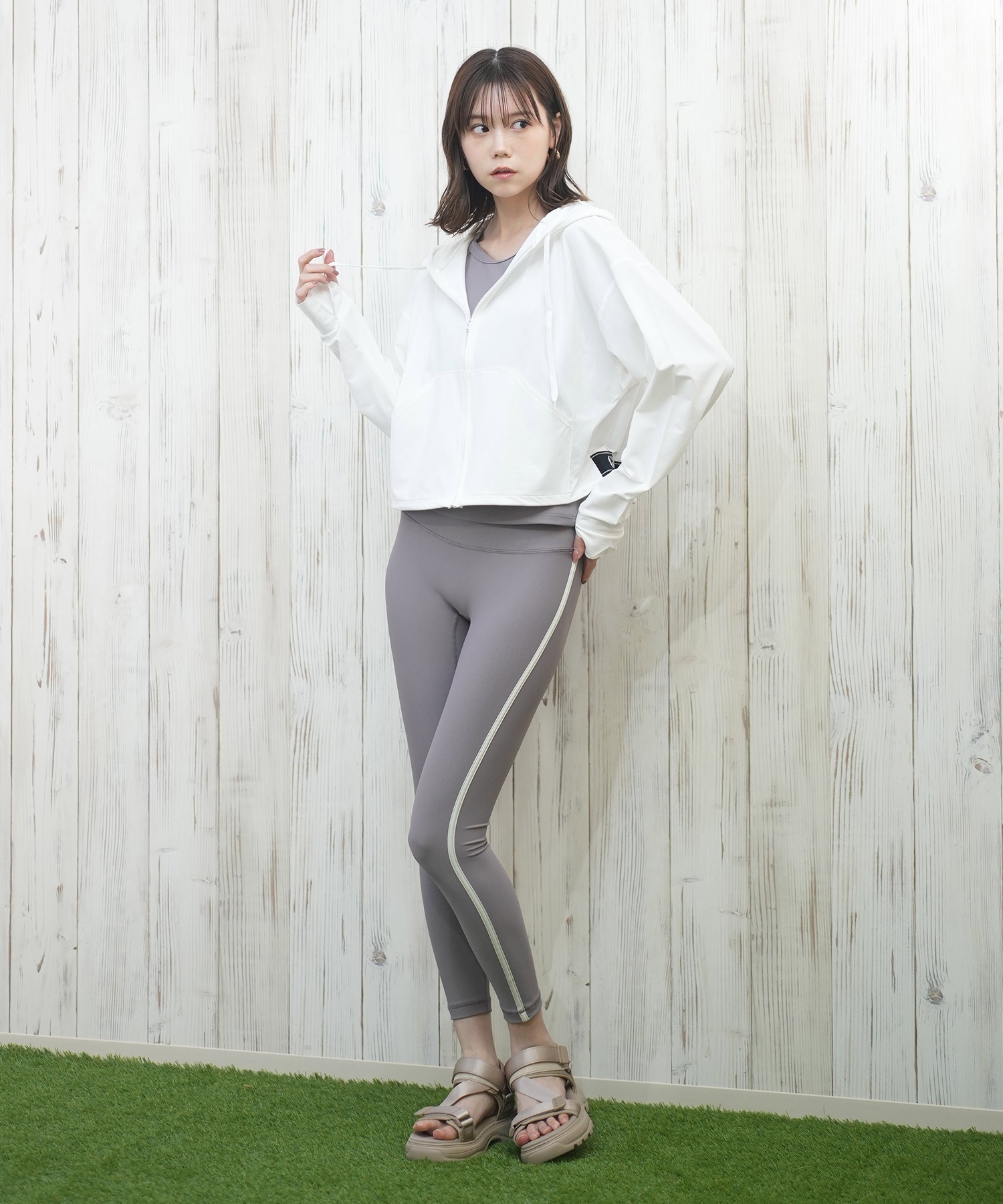 GYDA/ジェイダ 水着 レディース ラッシュガード ジップアップ パーカー 水陸両用 UVカット 体型カバー 404580(WHT-M)