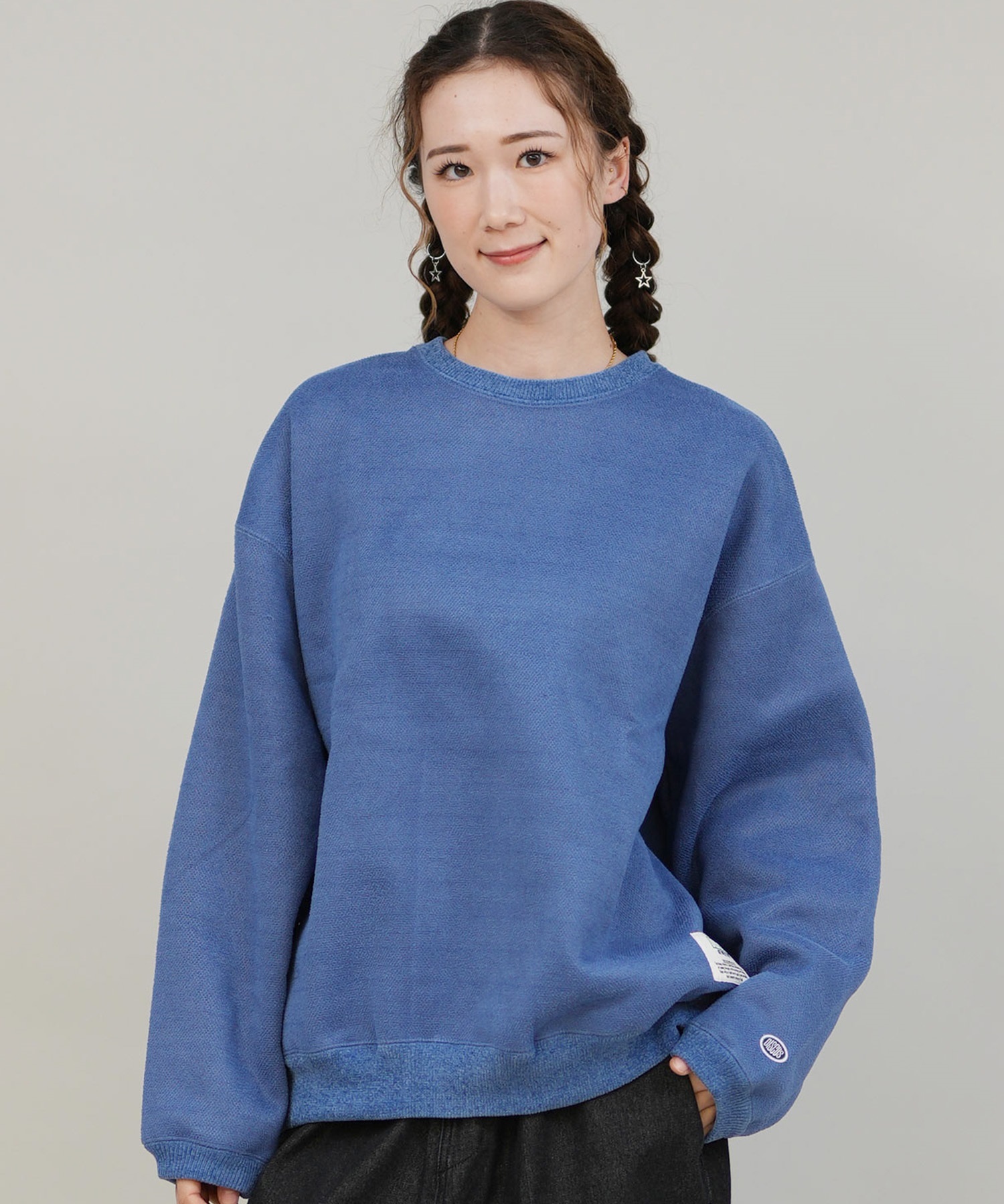 【サックスブルー】針抜き プレーティング ニットTシャツ ヘビープレーティング テンジクB BLUE 67 ハーフスリーブTシャツ