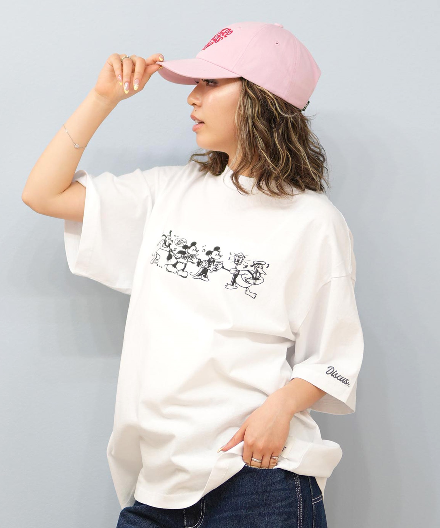 DISCUS ATHLETIC ディスカスアスレチック × Disney ディズニー コラボ 半袖 Tシャツ レディース ミッキーマウス 5287-5975(09OF-M)