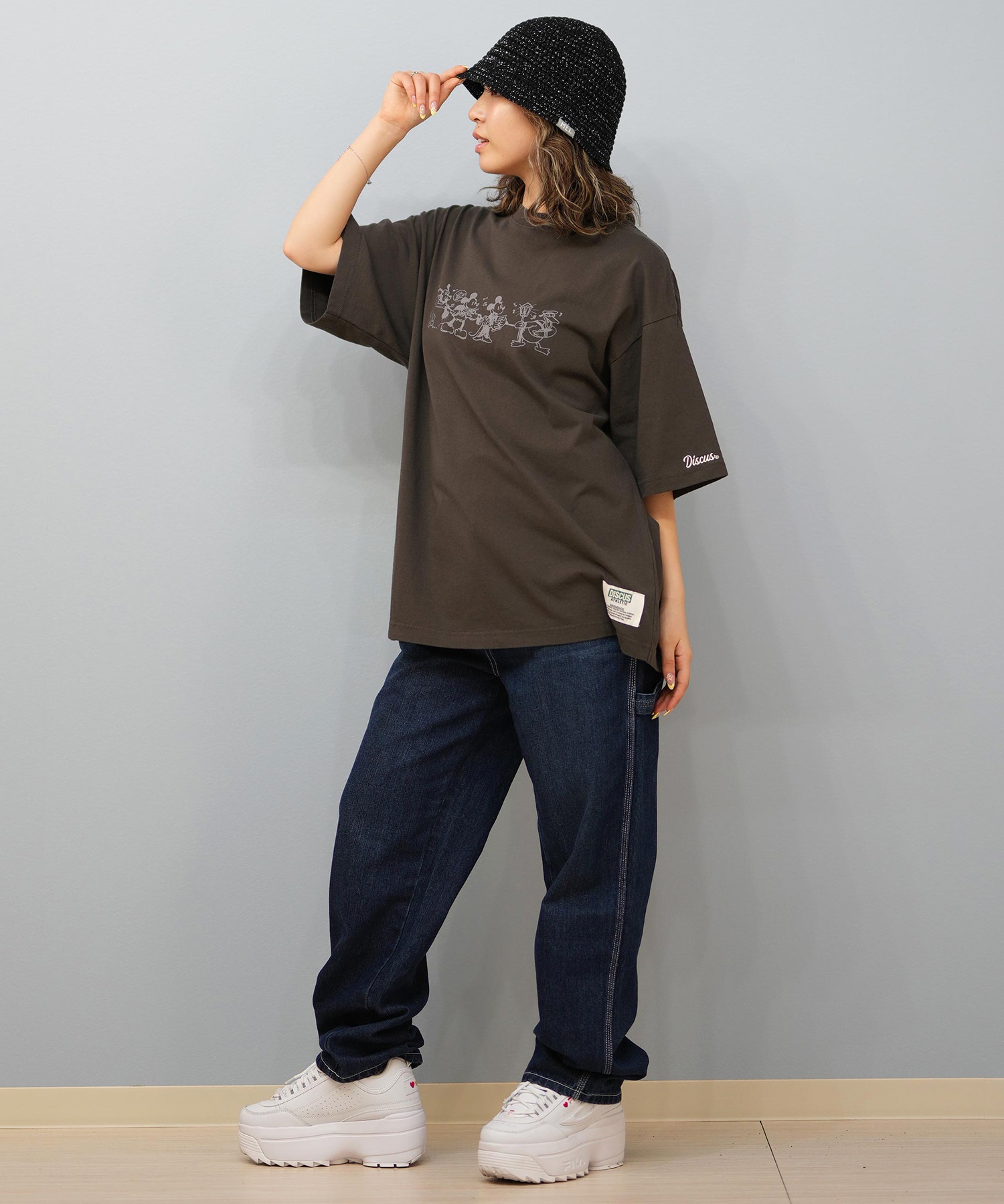 DISCUS ATHLETIC ディスカスアスレチック × Disney ディズニー コラボ 半袖 Tシャツ レディース ミッキーマウス 5287-5975(09OF-M)