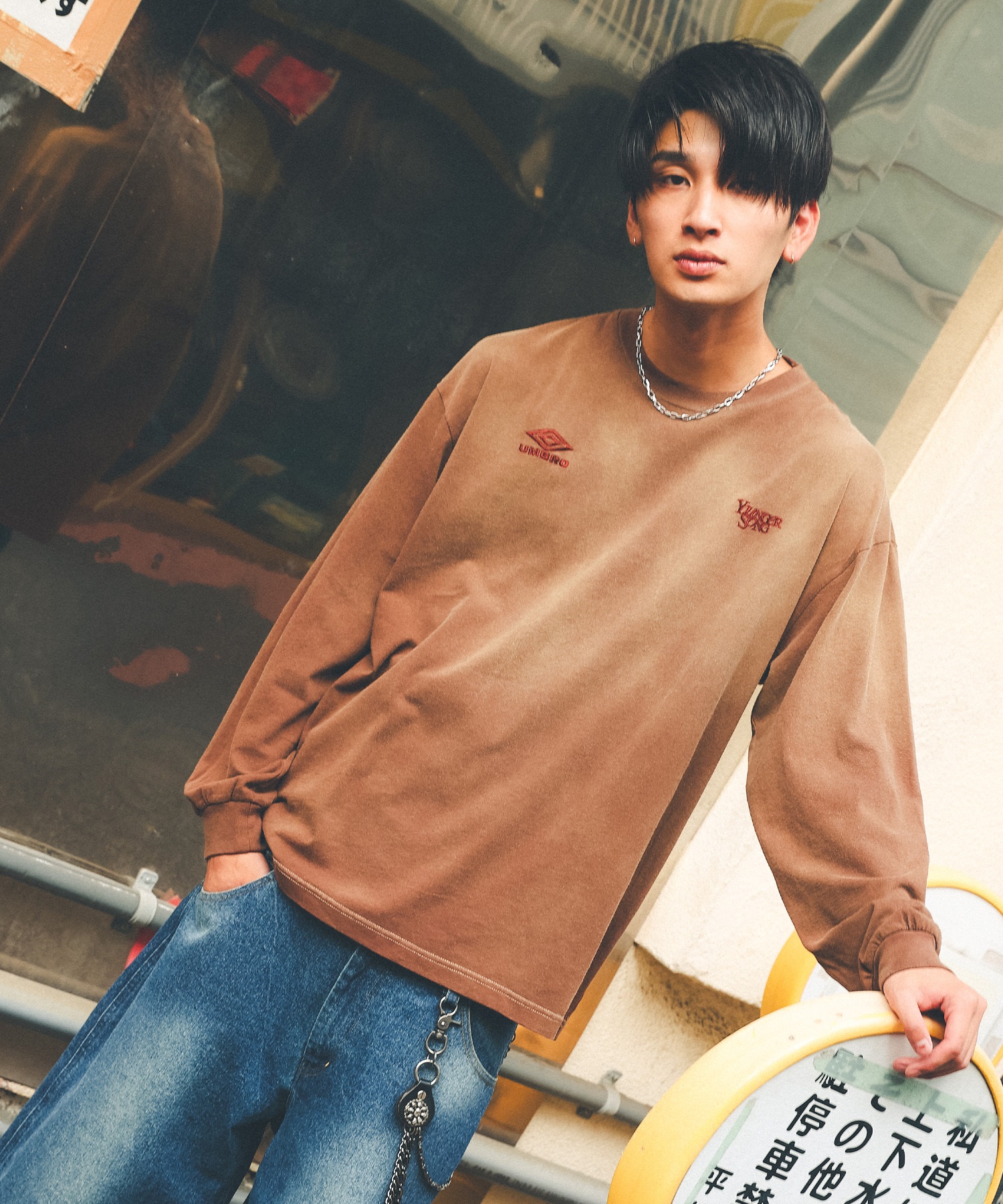 UMBRO アンブロ × Younger Song ヤンガーソング コラボ 長袖 Tシャツ ロンT MD27-LST02B ムラサキスポーツ限定(BLACK-S)