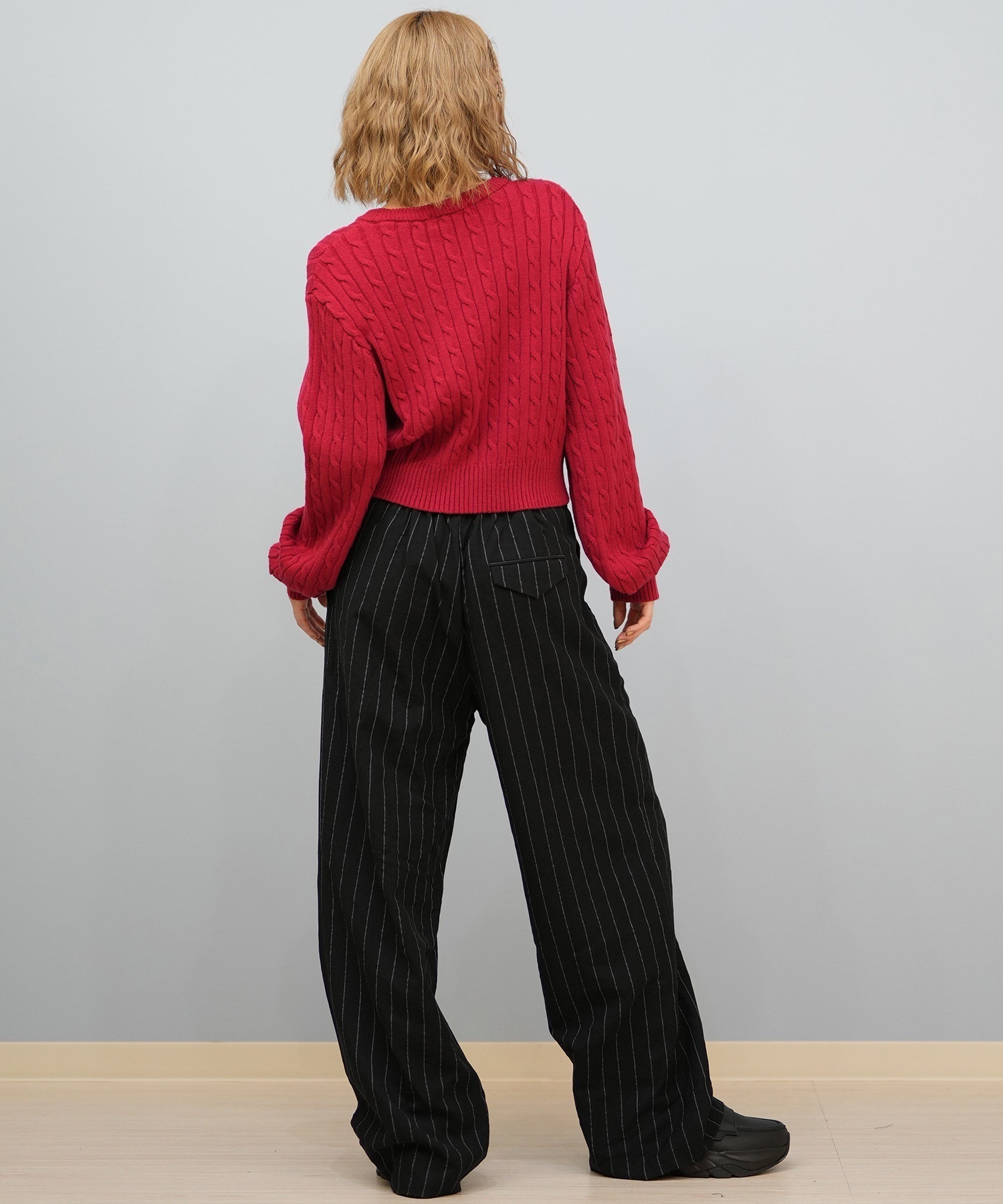 BEVERY HILLS P.C ビバリーヒルズポロクラブ ニット セーター レディース クロップド丈 ショート丈 ケーブル編み 5487-6752(01RD-M)