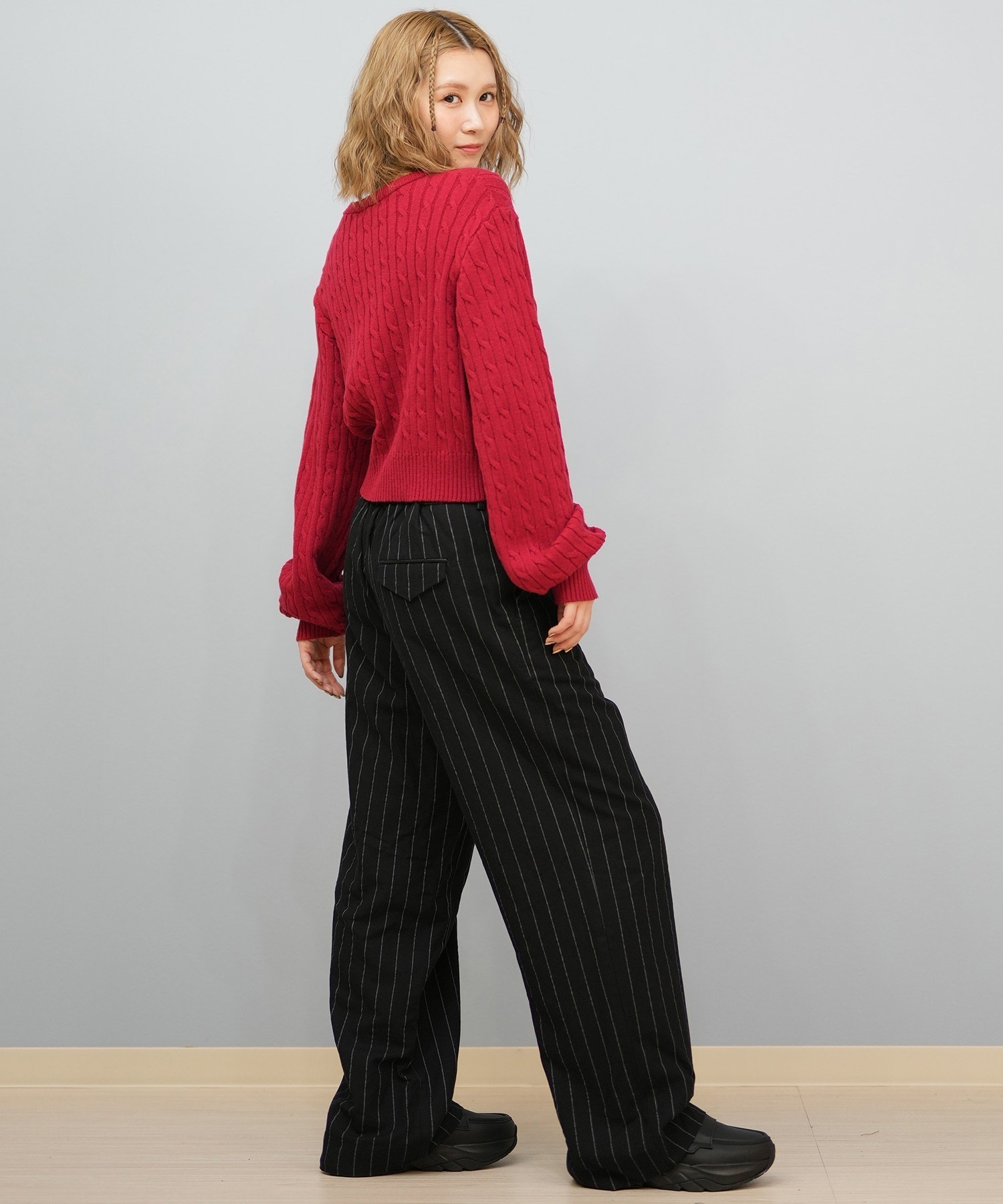 BEVERY HILLS P.C ビバリーヒルズポロクラブ ニット セーター レディース クロップド丈 ショート丈 ケーブル編み 5487-6752(01RD-M)