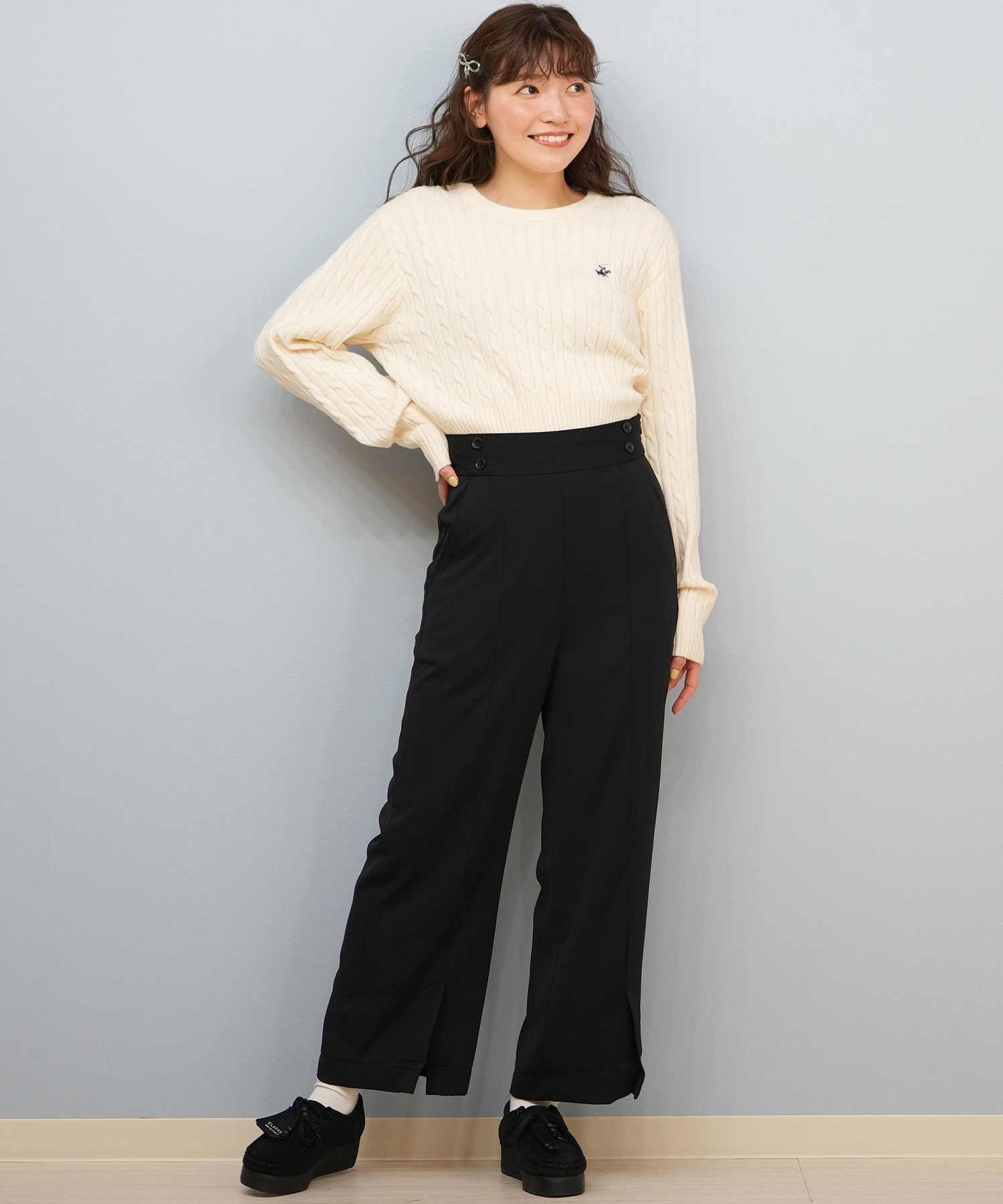 BEVERY HILLS P.C ビバリーヒルズポロクラブ ニット セーター レディース クロップド丈 ショート丈 ケーブル編み 5487-6752(01RD-M)