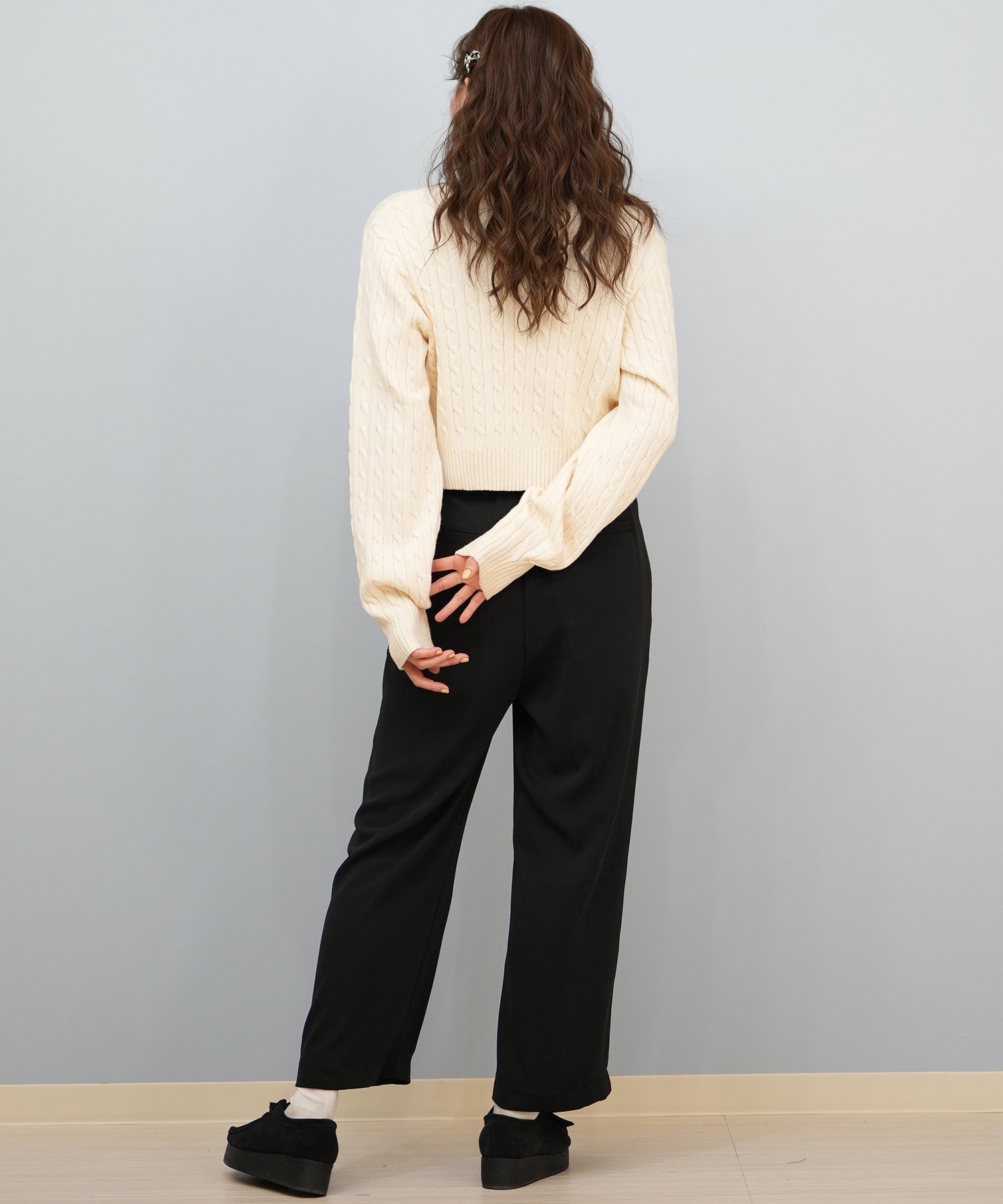 BEVERY HILLS P.C ビバリーヒルズポロクラブ ニット セーター レディース クロップド丈 ショート丈 ケーブル編み 5487-6752(01RD-M)