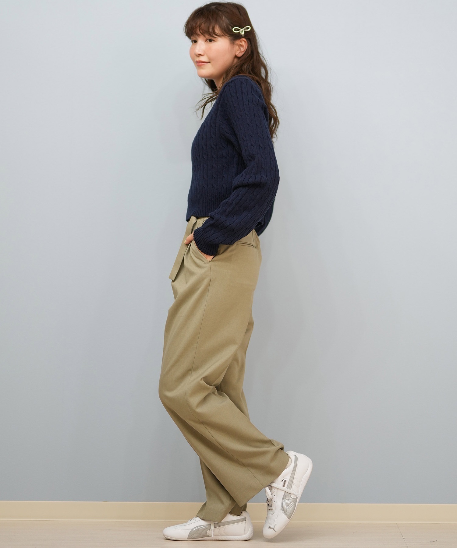 BEVERY HILLS P.C ビバリーヒルズポロクラブ ニット セーター レディース クロップド丈 ショート丈 ケーブル編み 5487-6752(01RD-M)