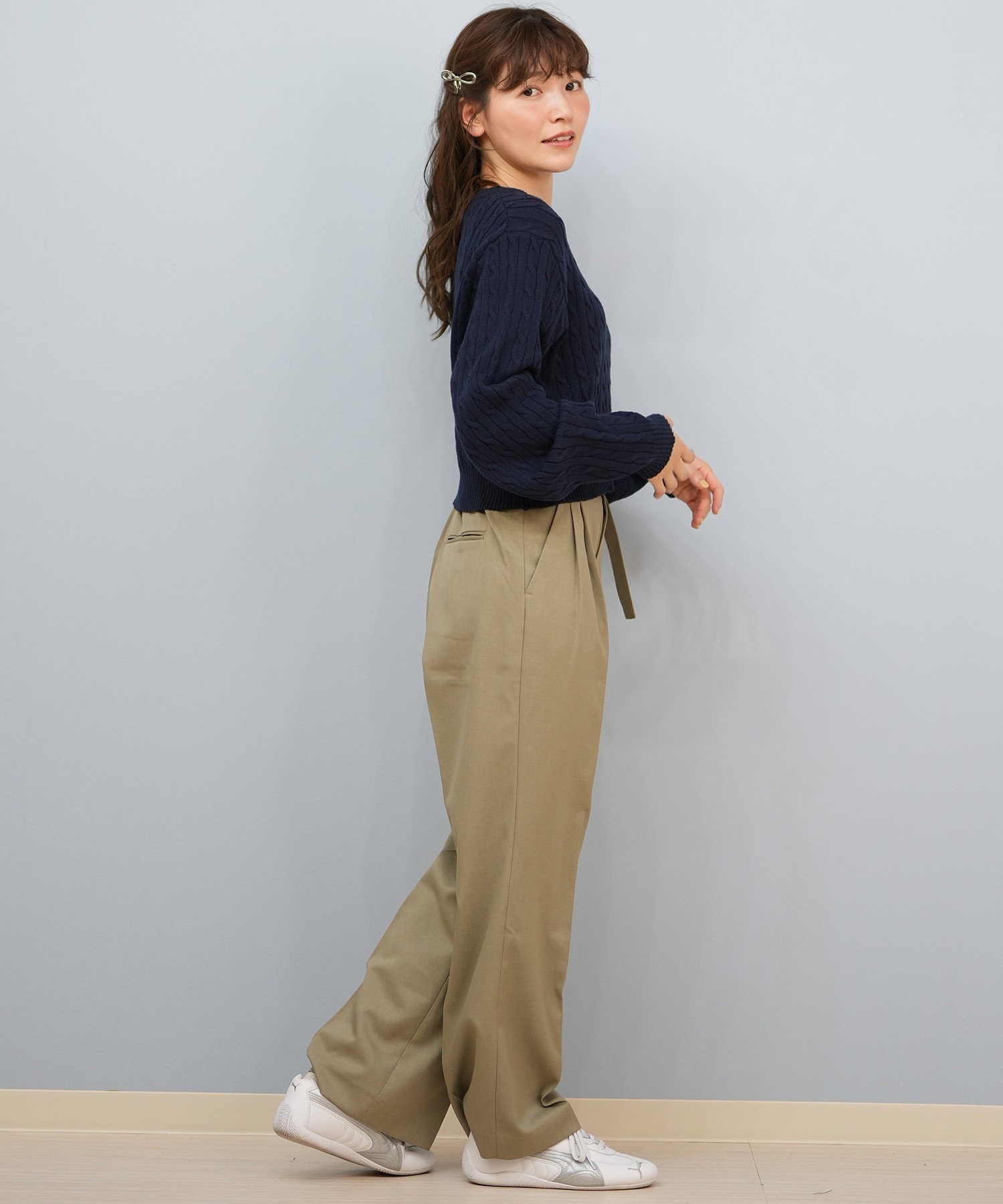 BEVERY HILLS P.C ビバリーヒルズポロクラブ ニット セーター レディース クロップド丈 ショート丈 ケーブル編み 5487-6752(01RD-M)