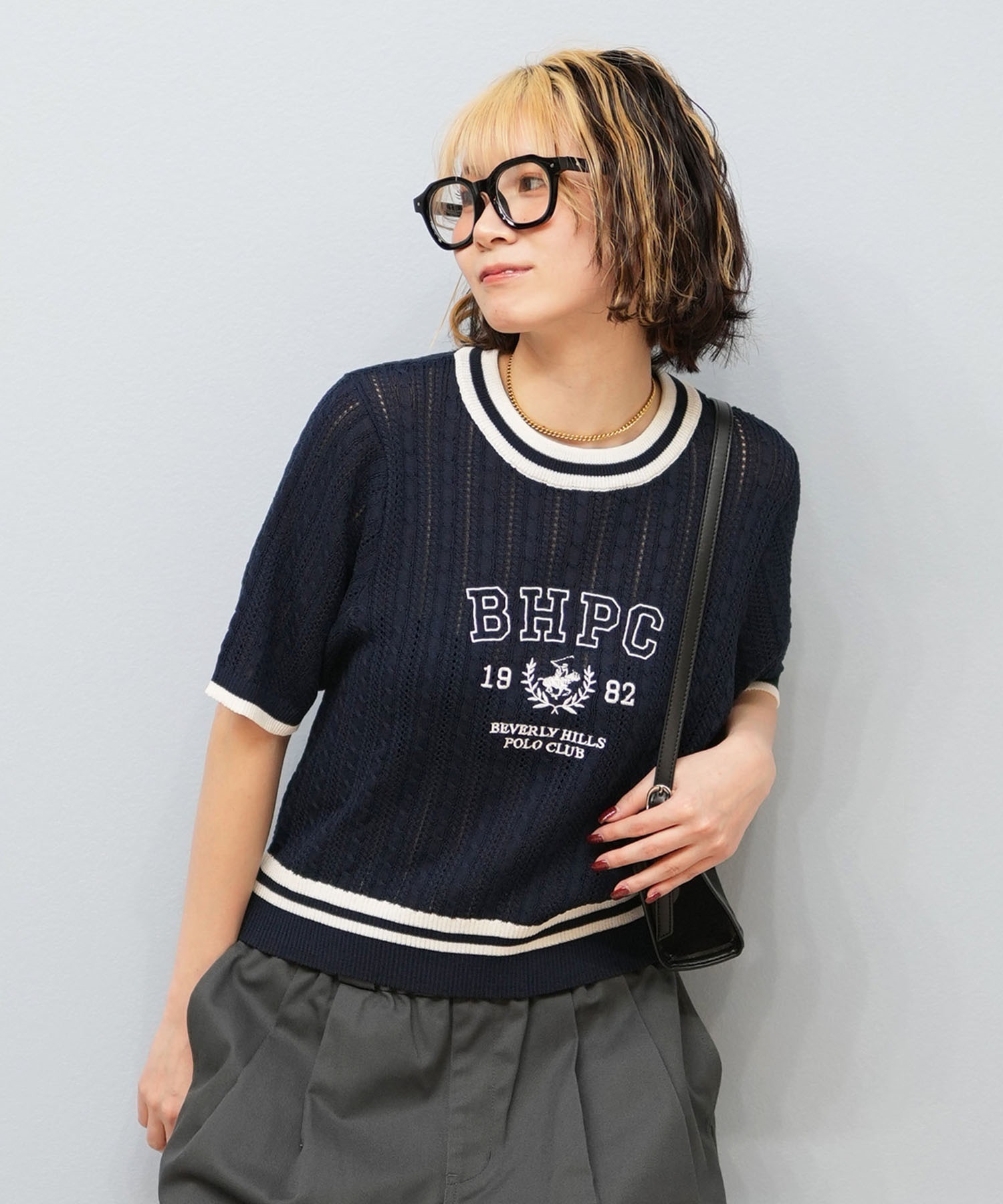 BEVERY HILLS P.C ビバリーヒルズポロクラブ 半袖 Tシャツ レディース ケーブルニットTシャツ 5287-5750(09OF-M)