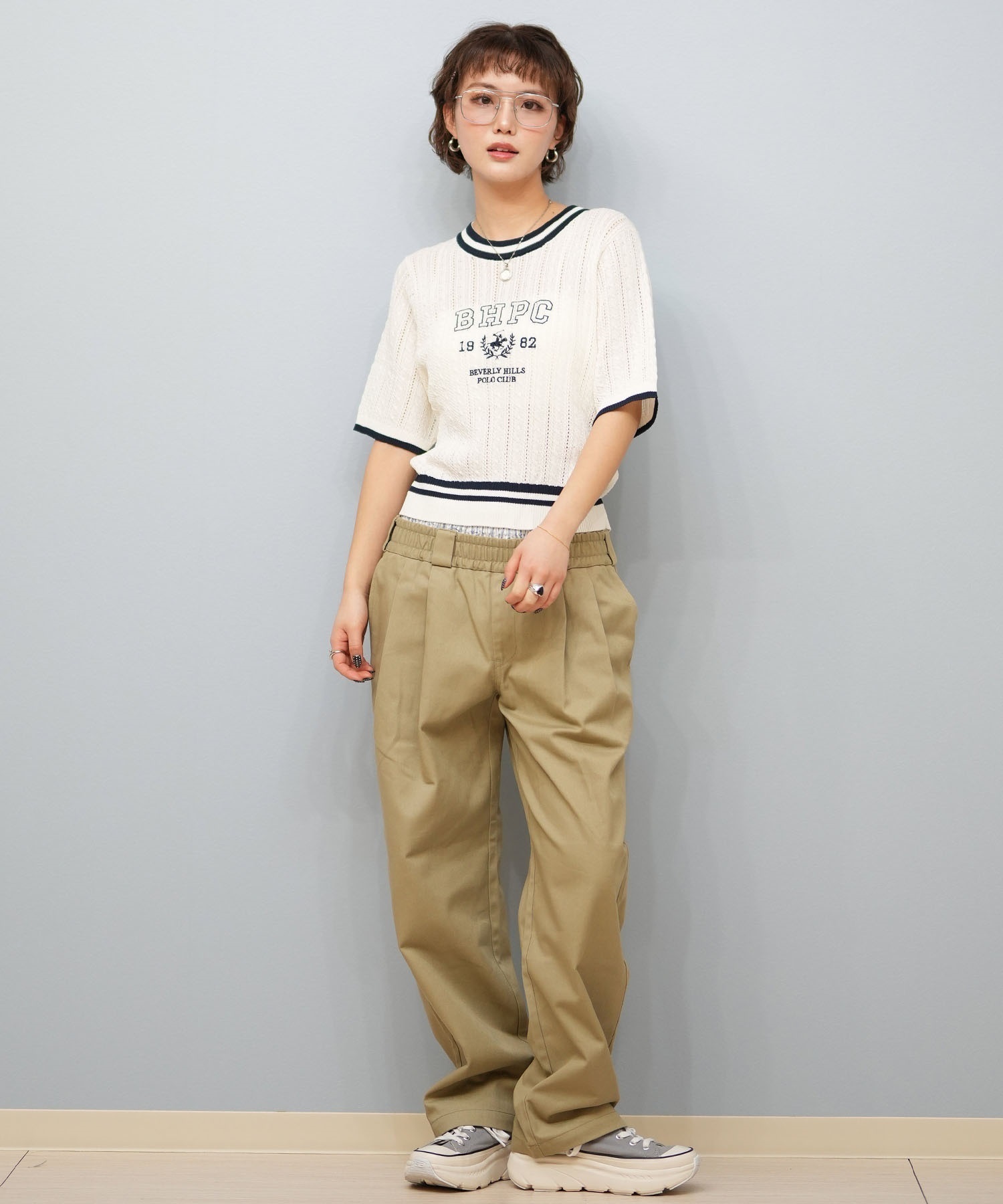 BEVERY HILLS P.C ビバリーヒルズポロクラブ 半袖 Tシャツ レディース ケーブルニットTシャツ 5287-5750(09OF-M)