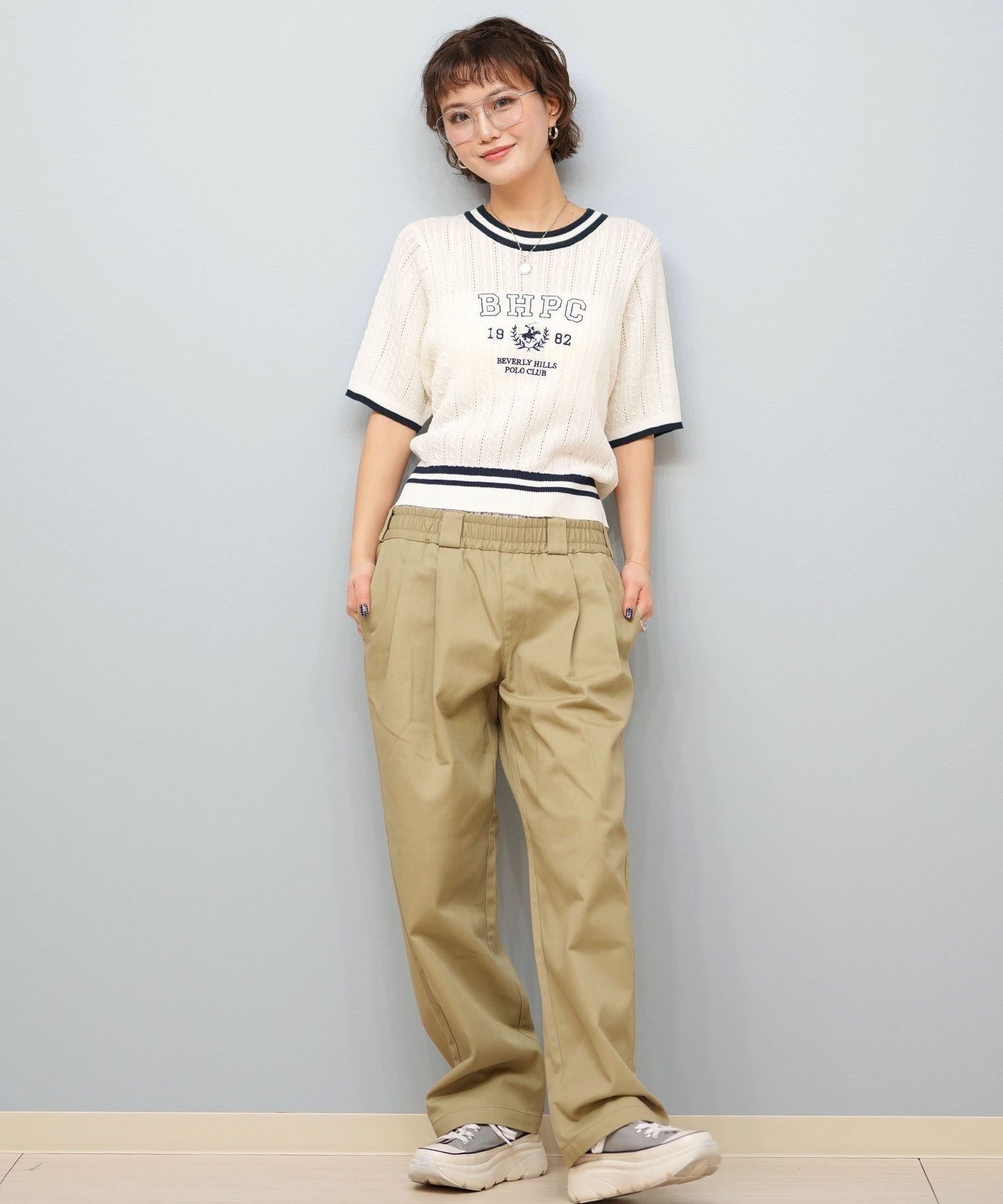 BEVERY HILLS P.C ビバリーヒルズポロクラブ 半袖 Tシャツ レディース ケーブルニットTシャツ 5287-5750(09OF-M)
