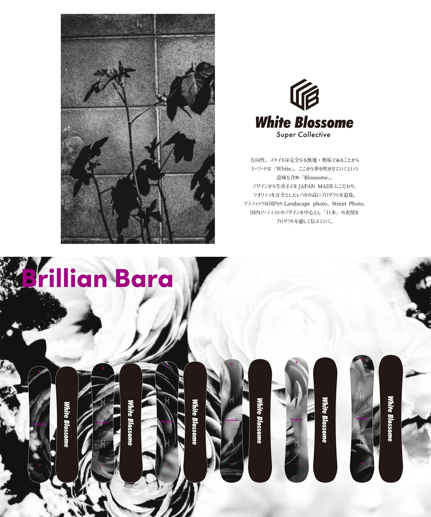 White Blossome ホワイトブロッサム ブリリアン バラ スノーボード 板