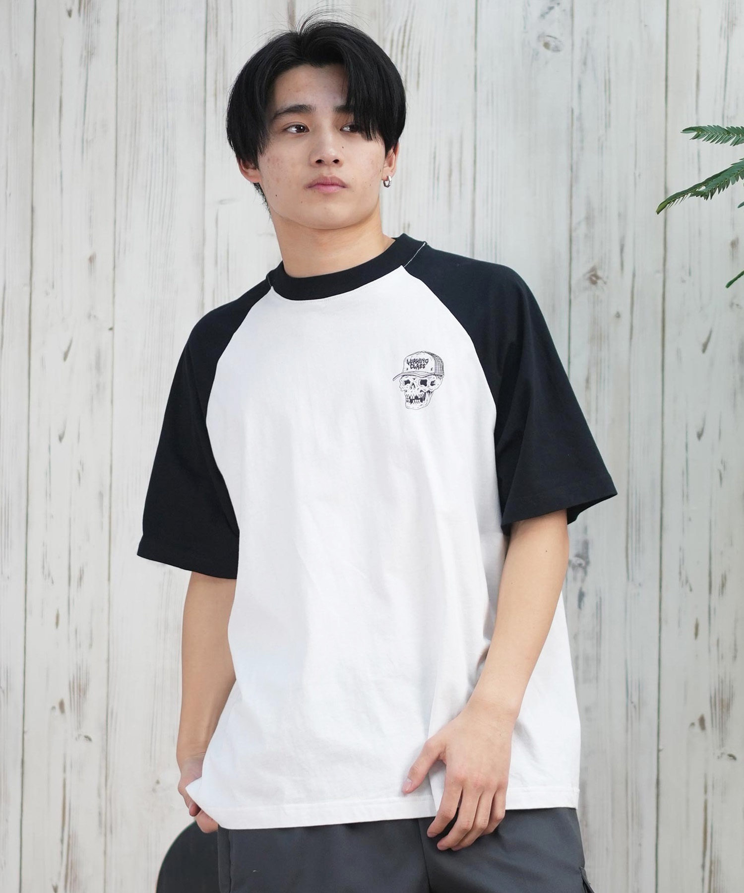LURKING CLASS ラーキングクラス 半袖 Tシャツ メンズ ラグランスリーブ バックプリント ST25STM11 ムラサキスポーツ限定(WH/BK-M)