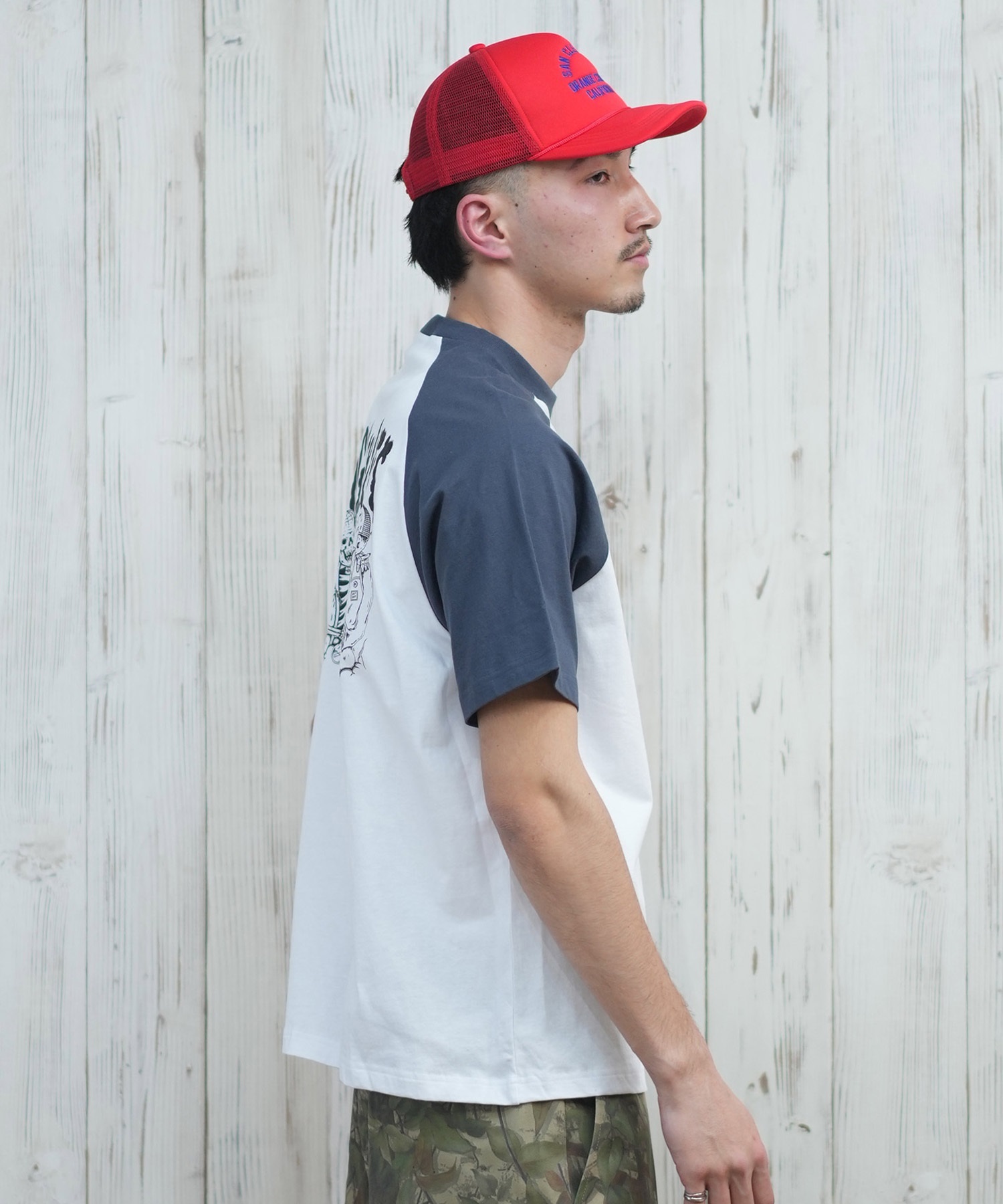 LURKING CLASS ラーキングクラス 半袖 Tシャツ メンズ ラグランスリーブ バックプリント ST25STM11 ムラサキスポーツ限定(WH/BK-M)