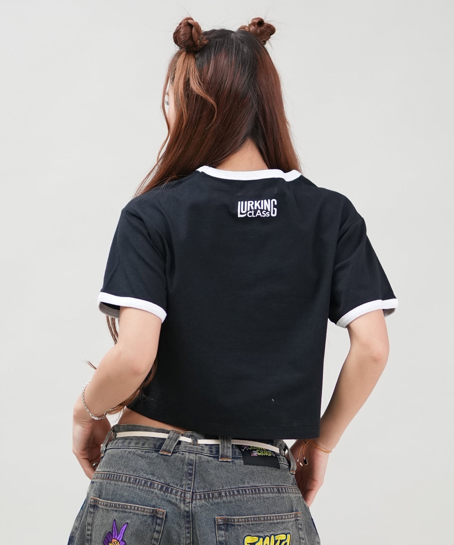 LURKING CLASS ラーキングクラス 半袖 Tシャツ レディース クロップド丈 ミニTシャツ ST25STM03W ムラサキスポーツ限定(BLACK-M)