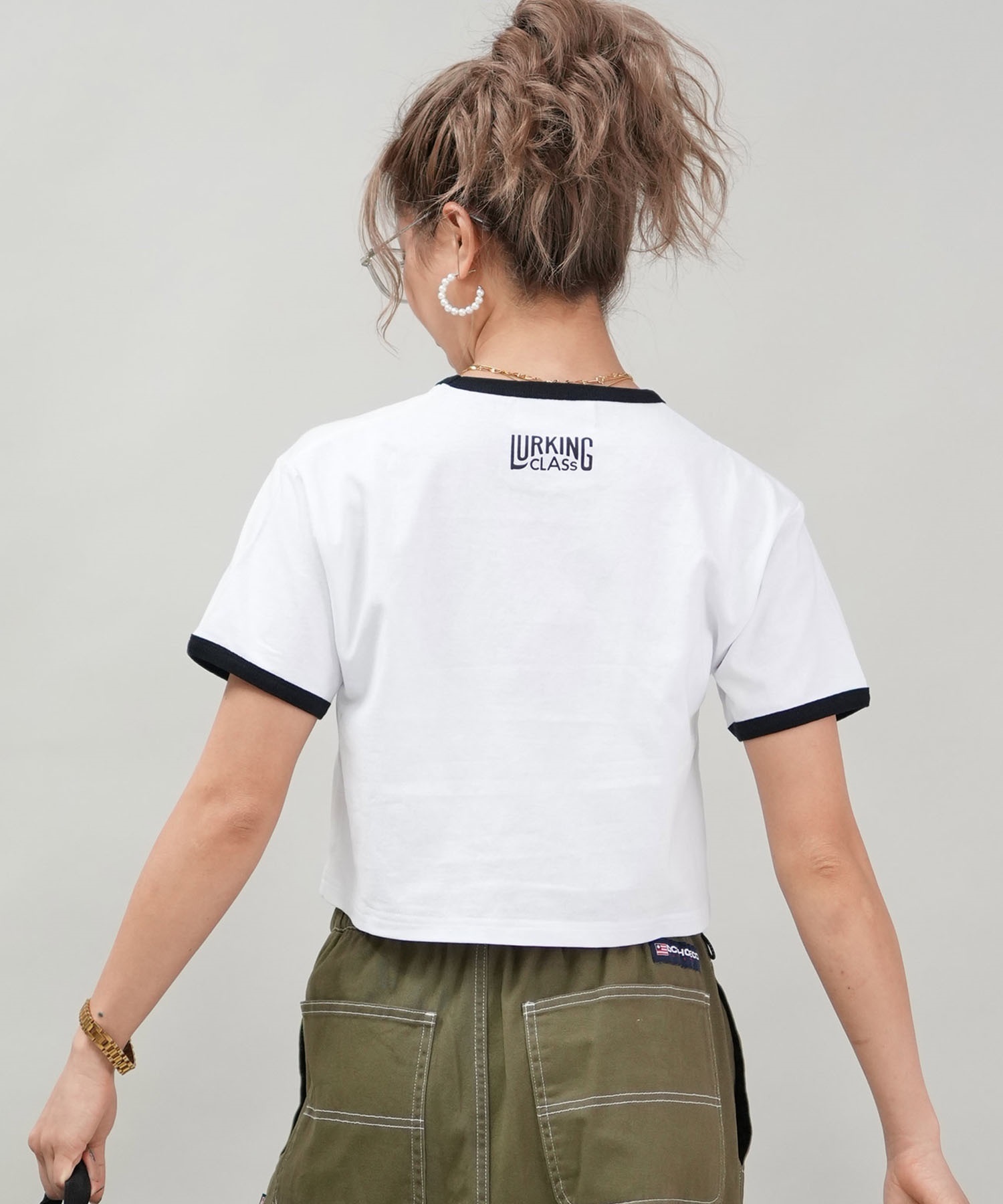LURKING CLASS ラーキングクラス 半袖 Tシャツ レディース クロップド丈 ミニTシャツ ST25STM03W ムラサキスポーツ限定(BLACK-M)