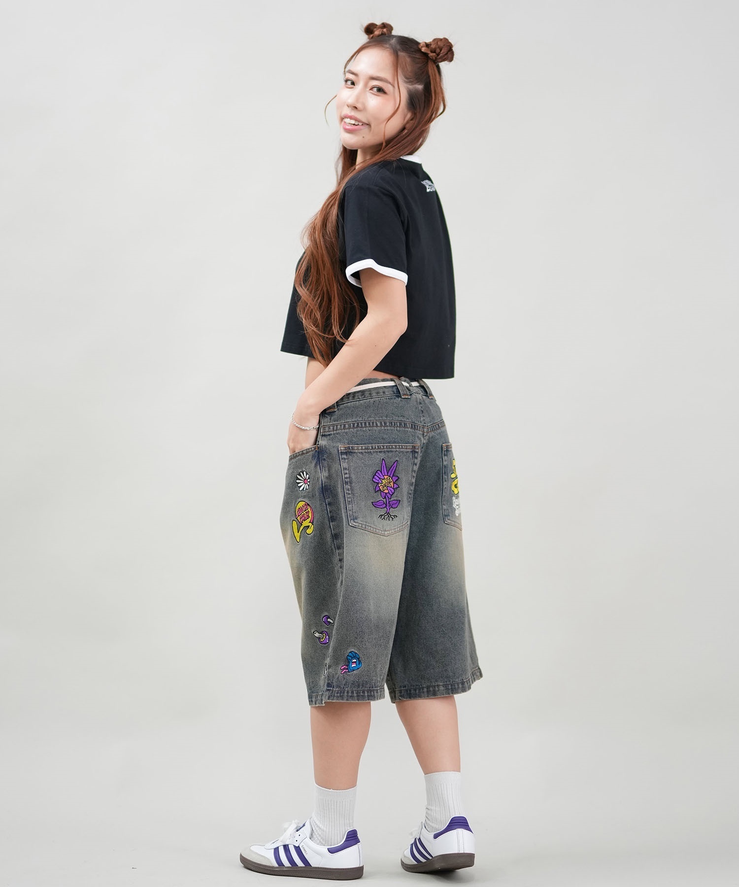 LURKING CLASS ラーキングクラス 半袖 Tシャツ レディース クロップド丈 ミニTシャツ ST25STM03W ムラサキスポーツ限定(BLACK-M)