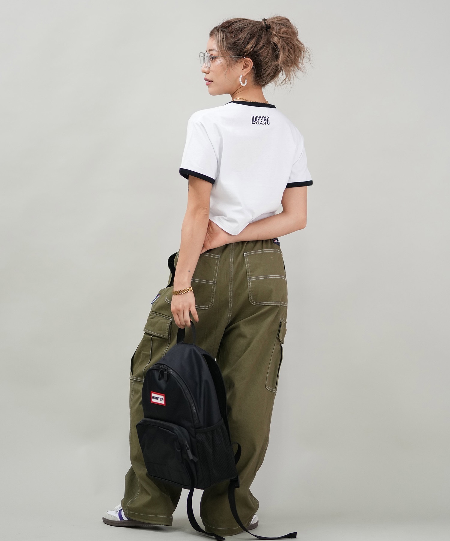 LURKING CLASS ラーキングクラス 半袖 Tシャツ レディース クロップド丈 ミニTシャツ ST25STM03W ムラサキスポーツ限定(BLACK-M)
