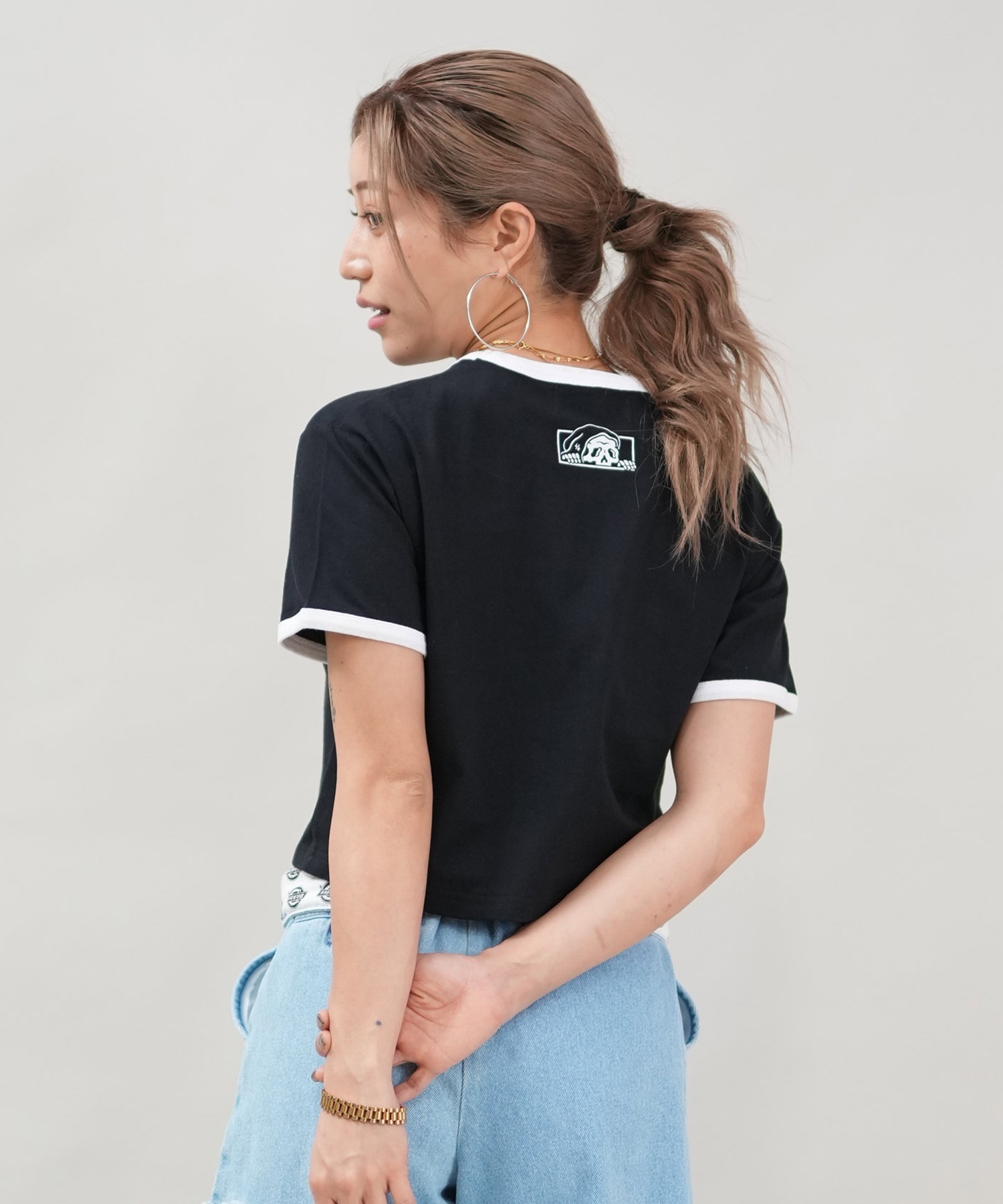 LURKING CLASS ラーキングクラス 半袖 Tシャツ レディース クロップド丈 ミニTシャツ ST25STM04W ムラサキスポーツ限定(BLACK-M)