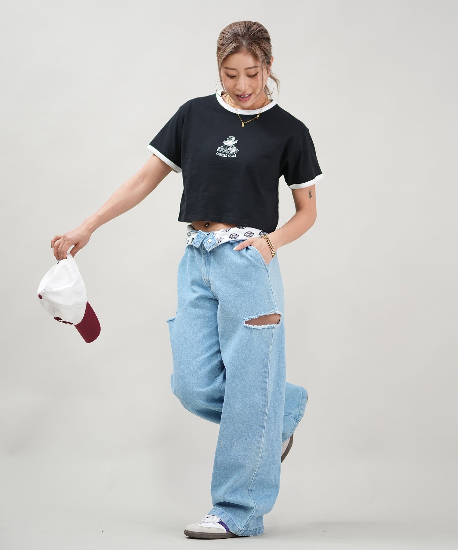 LURKING CLASS ラーキングクラス 半袖 Tシャツ レディース クロップド丈 ミニTシャツ ST25STM04W ムラサキスポーツ限定(BLACK-M)