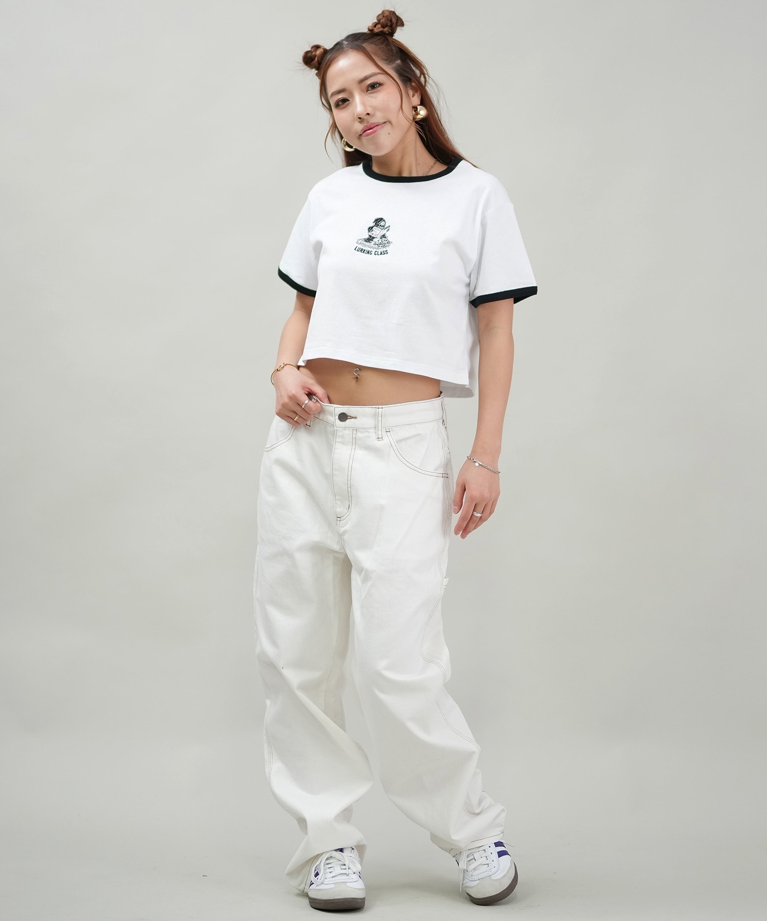 LURKING CLASS ラーキングクラス 半袖 Tシャツ レディース クロップド丈 ミニTシャツ ST25STM04W ムラサキスポーツ限定(BLACK-M)