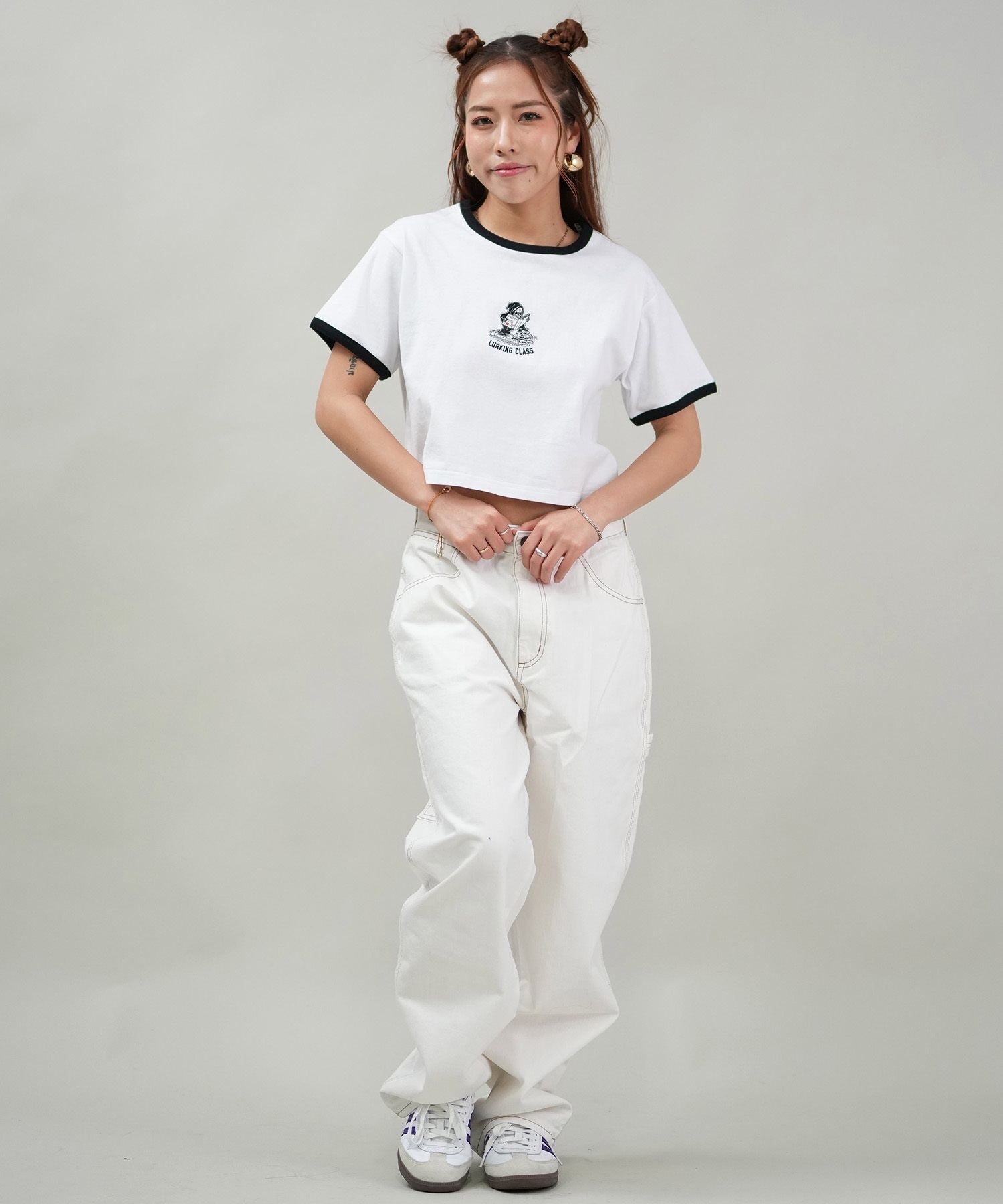 LURKING CLASS ラーキングクラス 半袖 Tシャツ レディース クロップド丈 ミニTシャツ ST25STM04W ムラサキスポーツ限定(BLACK-M)