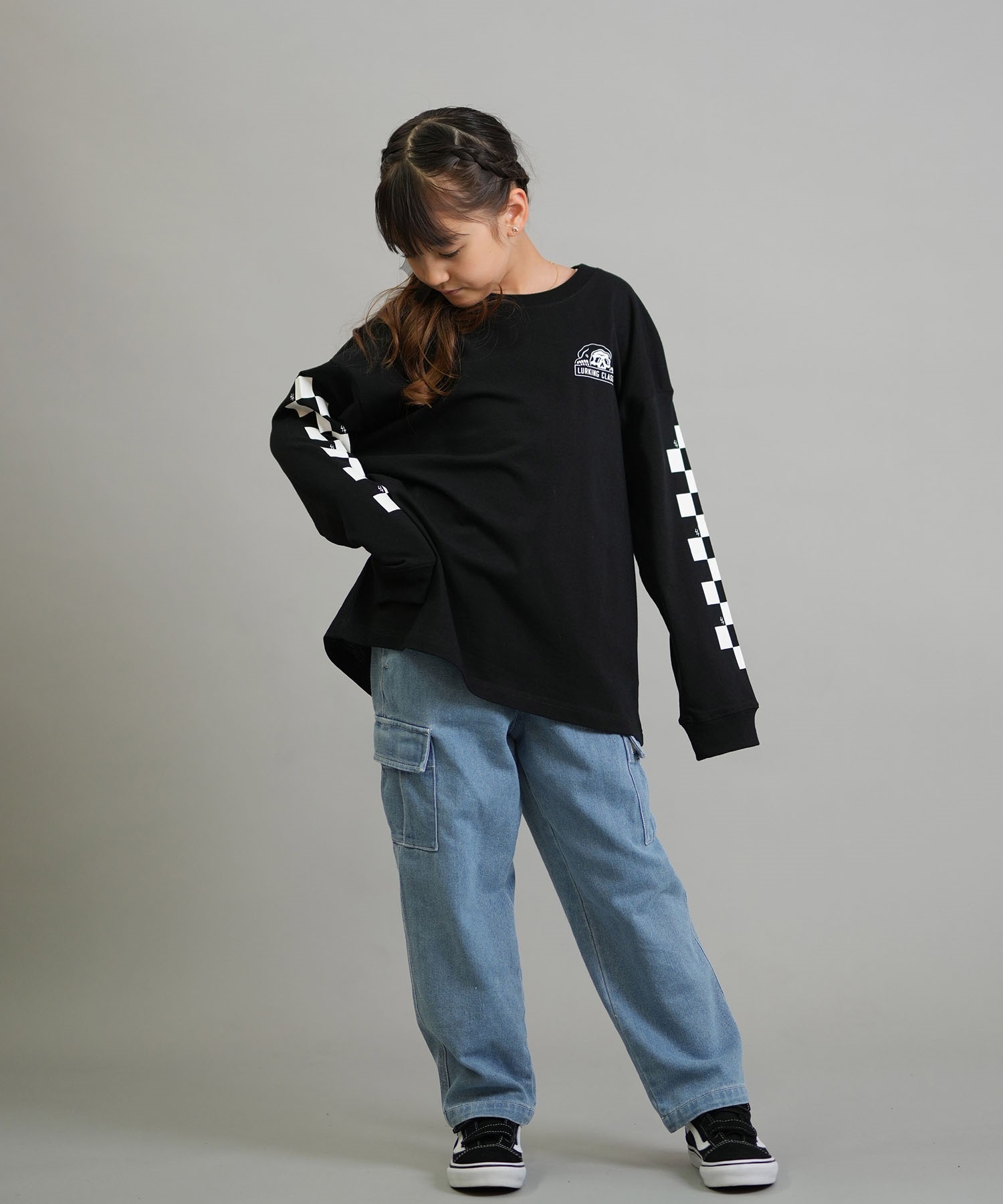 LURKING CLASS ラーキングクラス 長袖 Tシャツ ロンT キッズ ジュニア 子供 LURKIER L S TEE ST25FTM02K(BLACK-130cm)