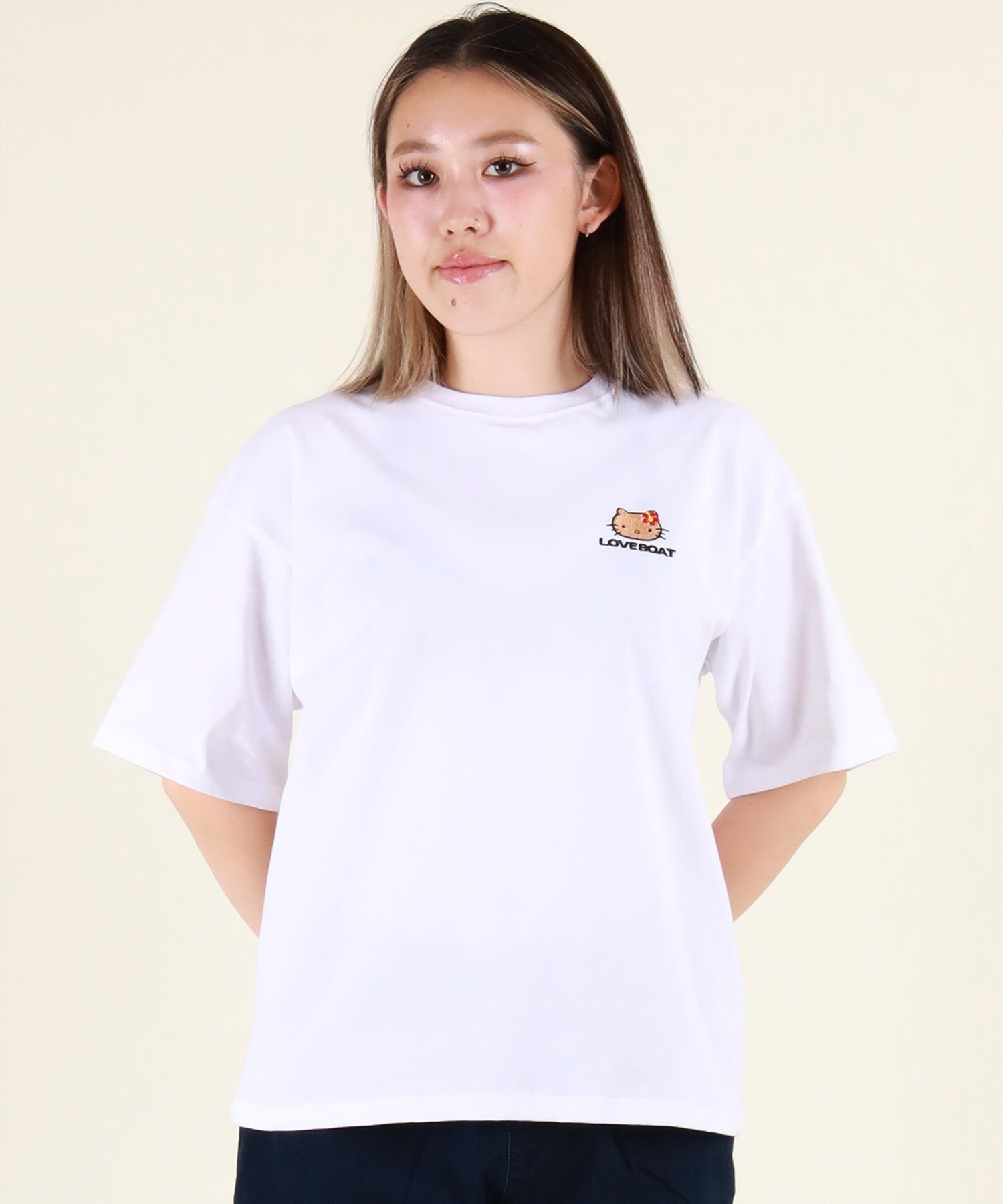 LOVE BOAT ラブボート 半袖 Tシャツ レディース ハローキティ バックプリント ロゴ LBKTSWIMT LBKT-ST02 LOVE BOAT ラブボート 半袖 Tシャツ レディース ハローキティ