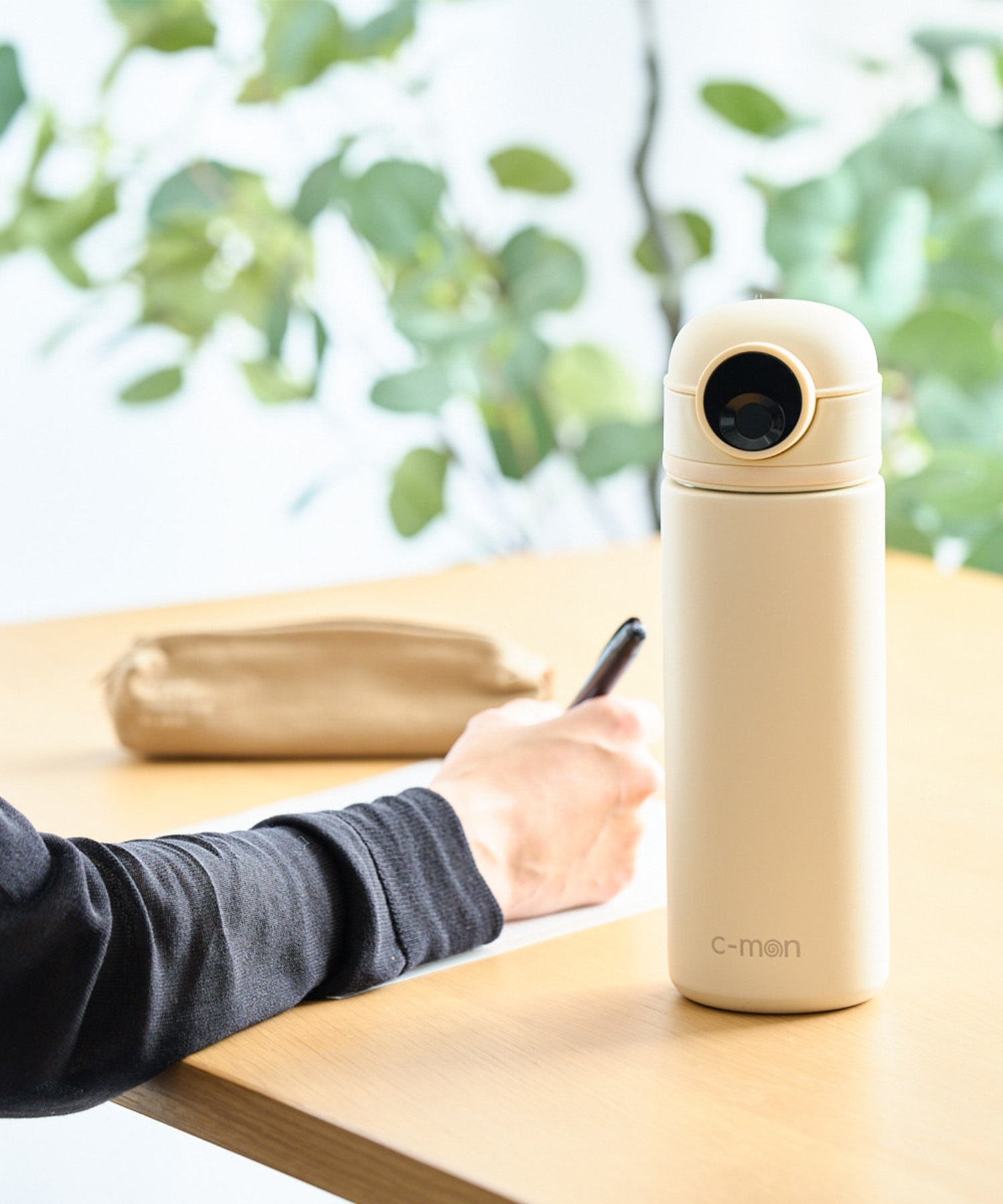 c-mon シーモン 水筒 真空断熱ボトル 指紋センサー付き 500ml シアー