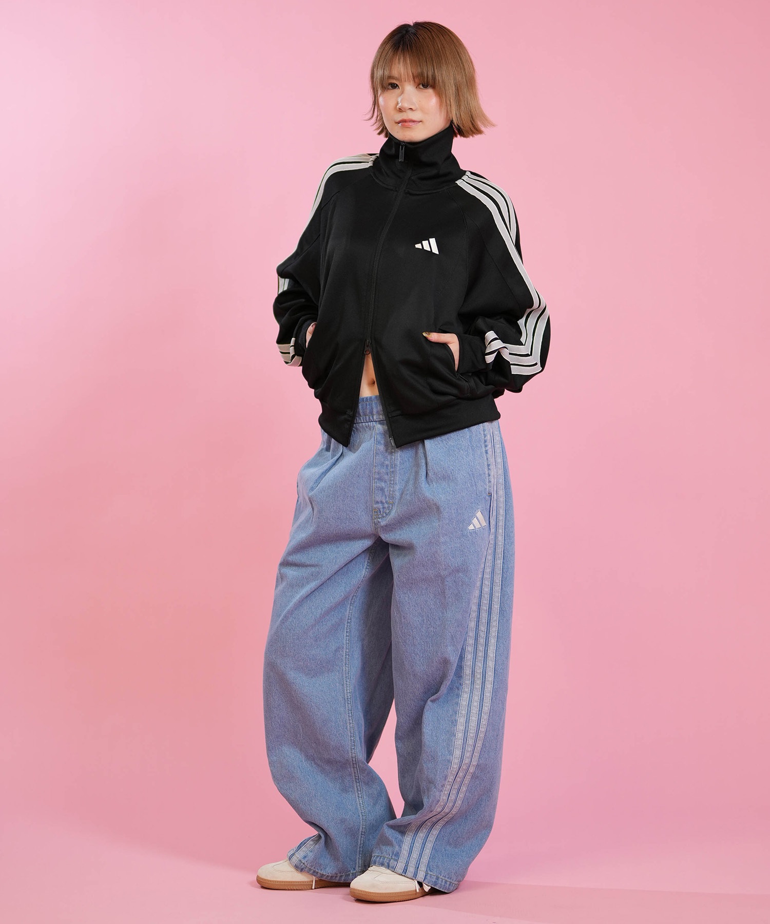 【】ロングパンツ　S adidas アディダス ロングパンツ レディース ウォッシュ加工 W STADIUM