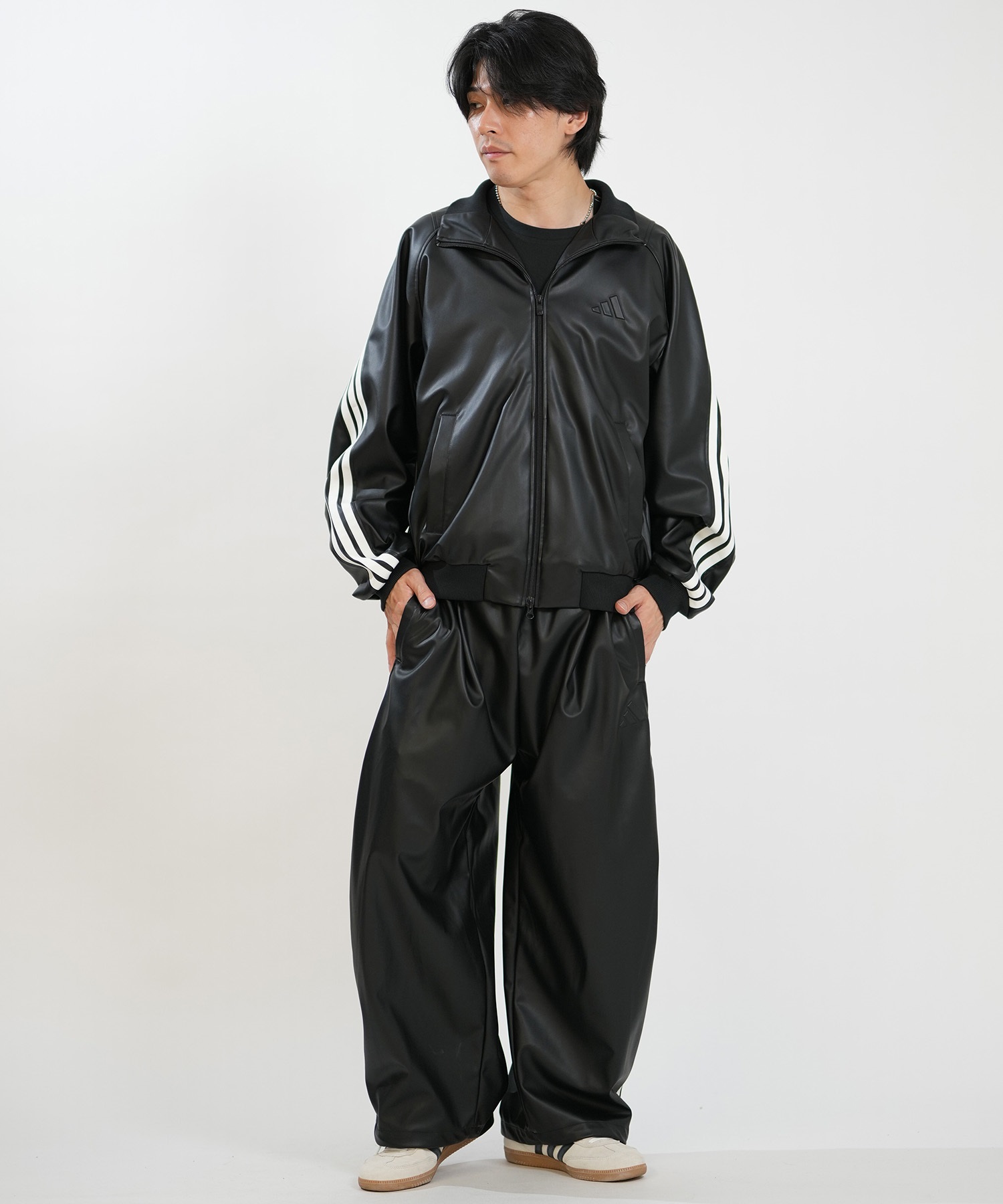 adidas アディダス ジャージ トラックジャケット メンズ レザー風