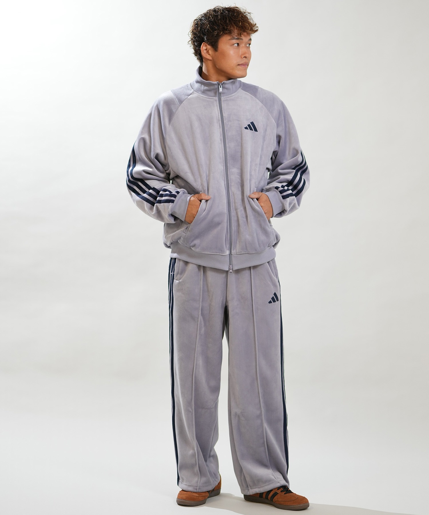 adidas アディダス ジャージ トラックジャケット メンズ ベロア生地