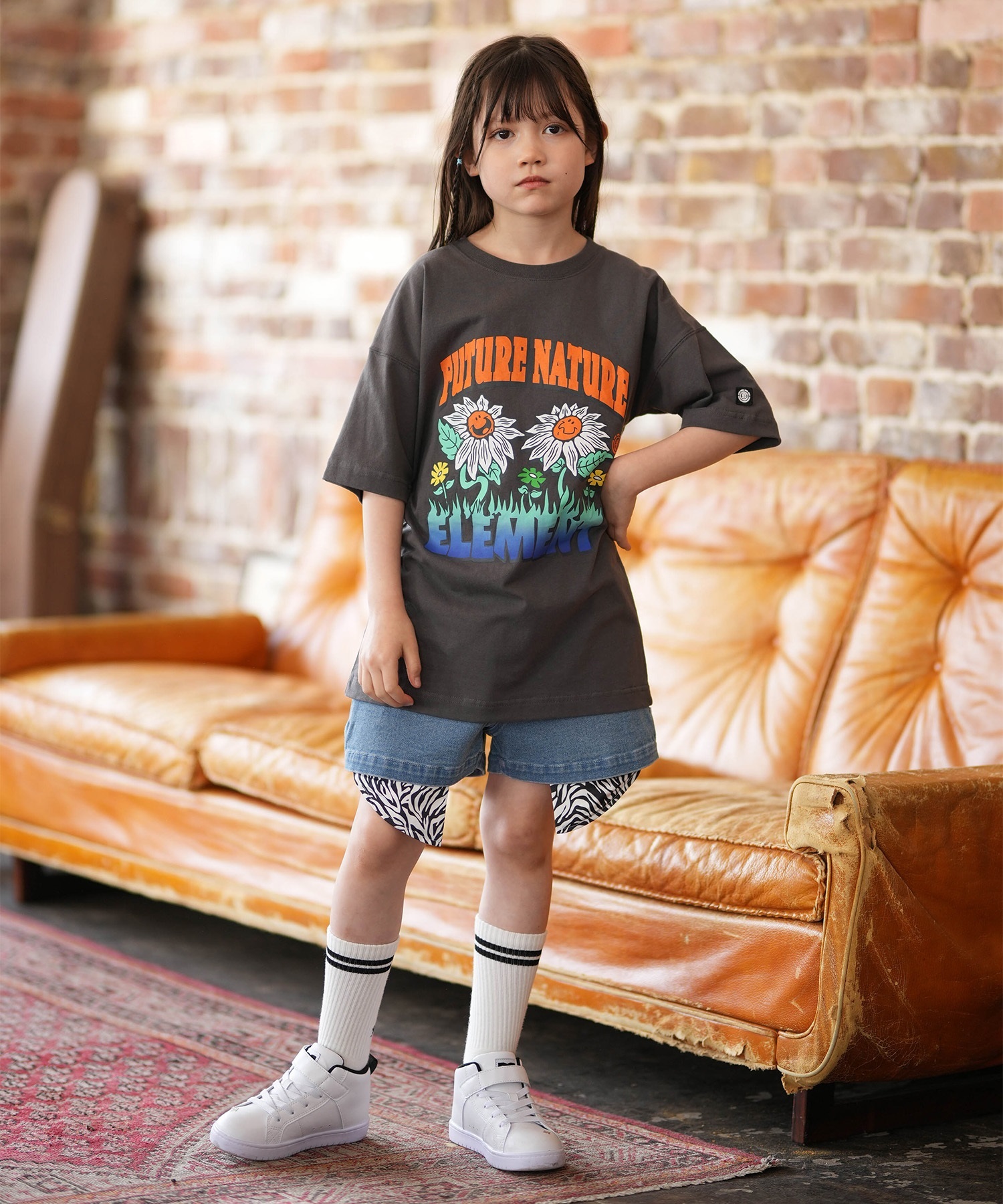 ELEMENT エレメント 半袖 Tシャツ キッズ ジュニア 子供 オーバーサイズ FLOWER SS G BG025P06(BSP-130cm)